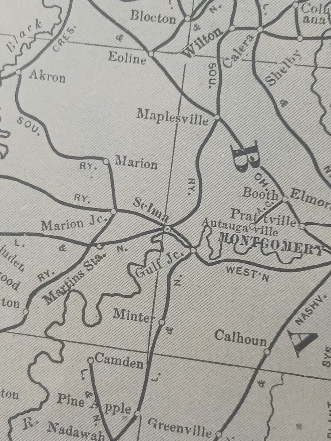 1905 Train Route Map Alabama & Georgia ALL Railroad Company Lines Marked 11x 9″