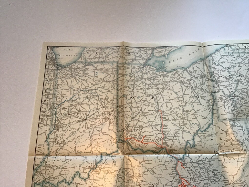 vintage railroad map: 22×32″ NORFOLK & WESTERN Railway 1933