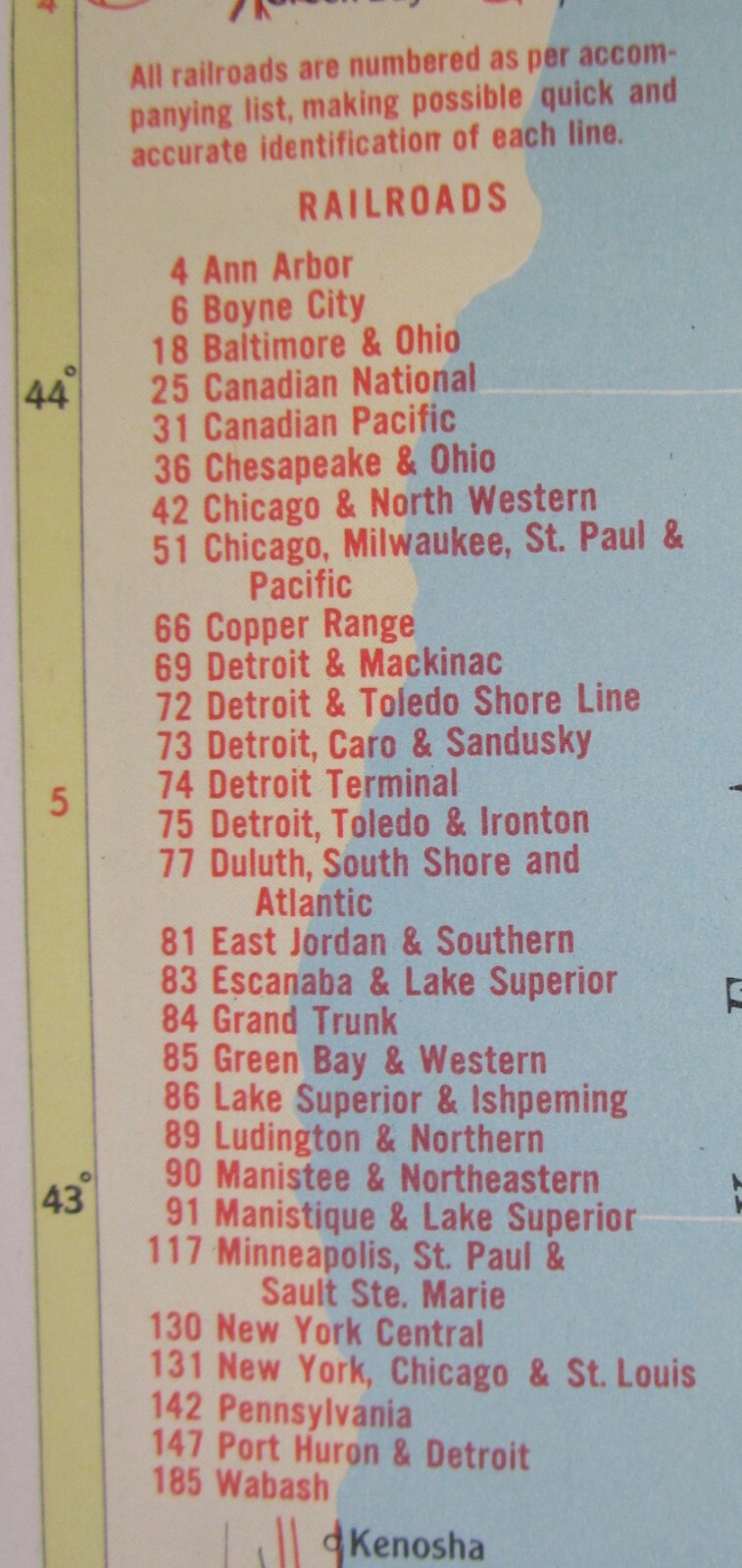 MN MI 1958 MINNESOTA RAILROAD Map DULUTH MESSABE & IRON RANGE RR ~or~ MICHIGAN