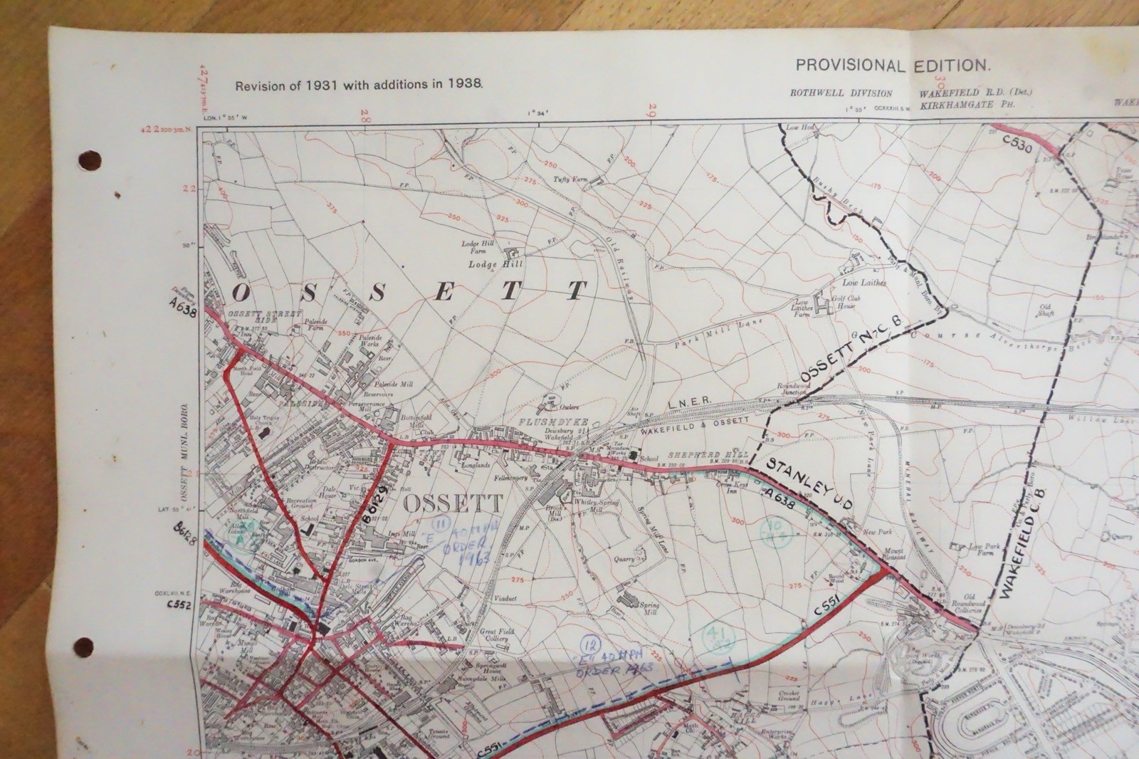 1938 Ossett Horbury Alverthorpe Yorkshire LNER Railway OS Linen Map Ref 78 **