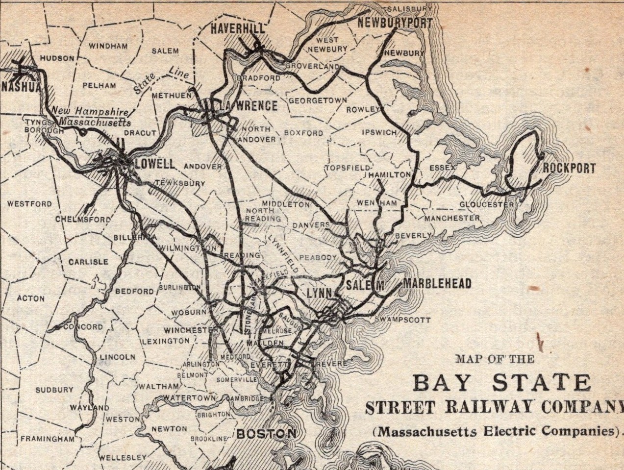 1912 Bay State Street Railway Map Massachusetts Electric Company Map 2684