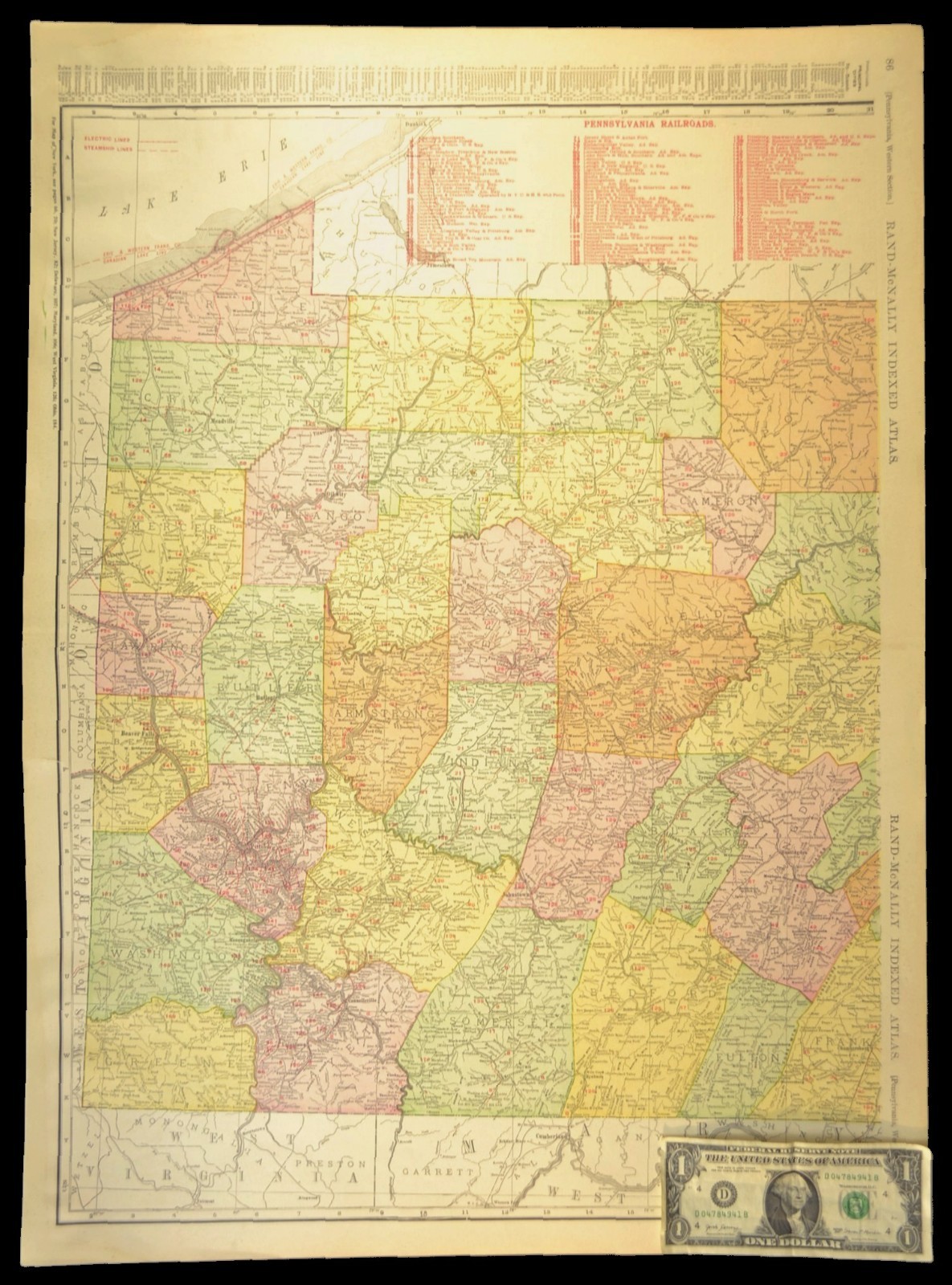 1911 Western Pennsylvania Railroad Map ORIGINAL Atlas Map Pennsylvania RR DATED