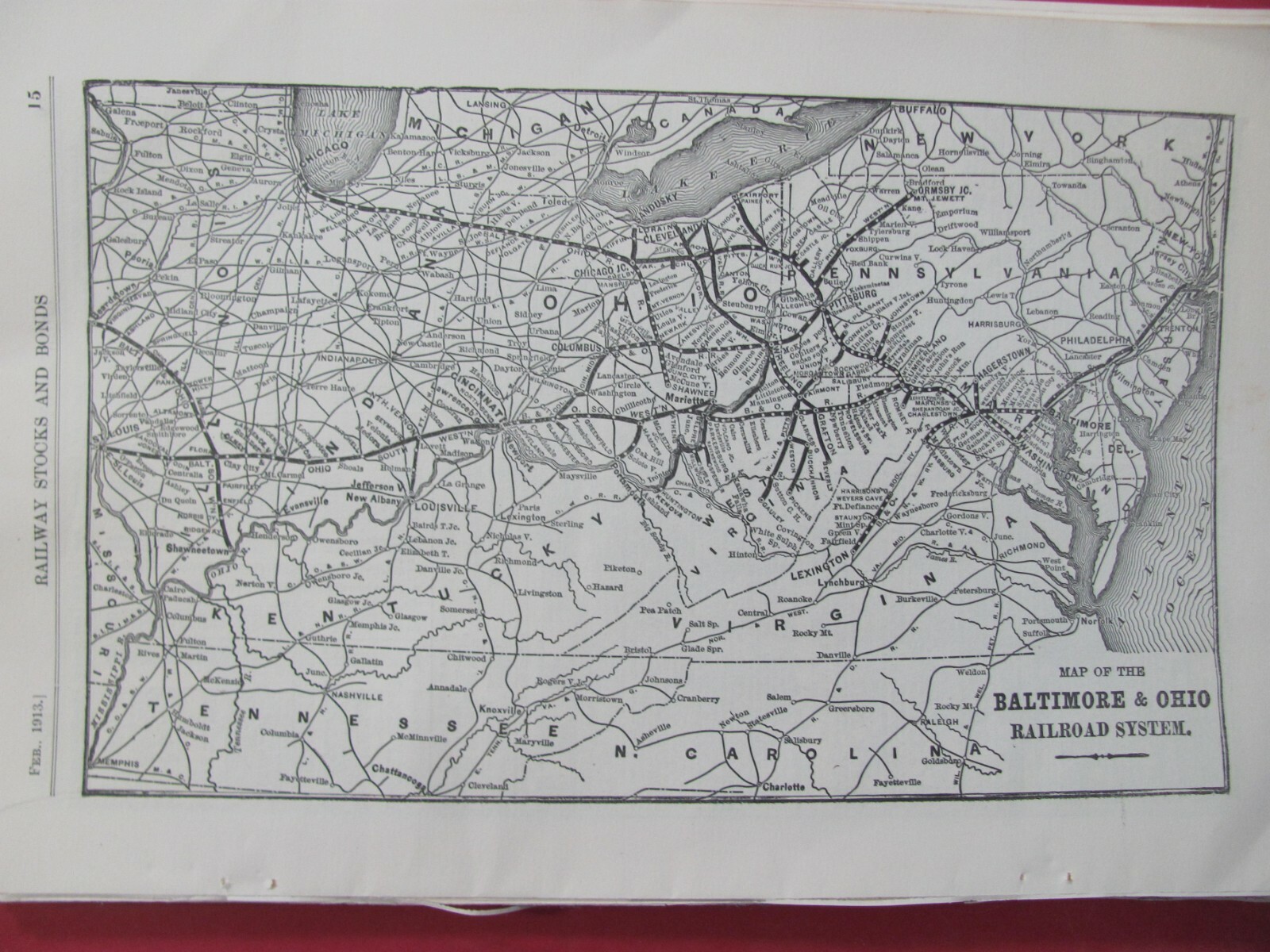 1913 BALTIMORE & OHIO RAILROAD ORIG SYSTEM MAP B&O RR ROUTES STATIONS HISTORY