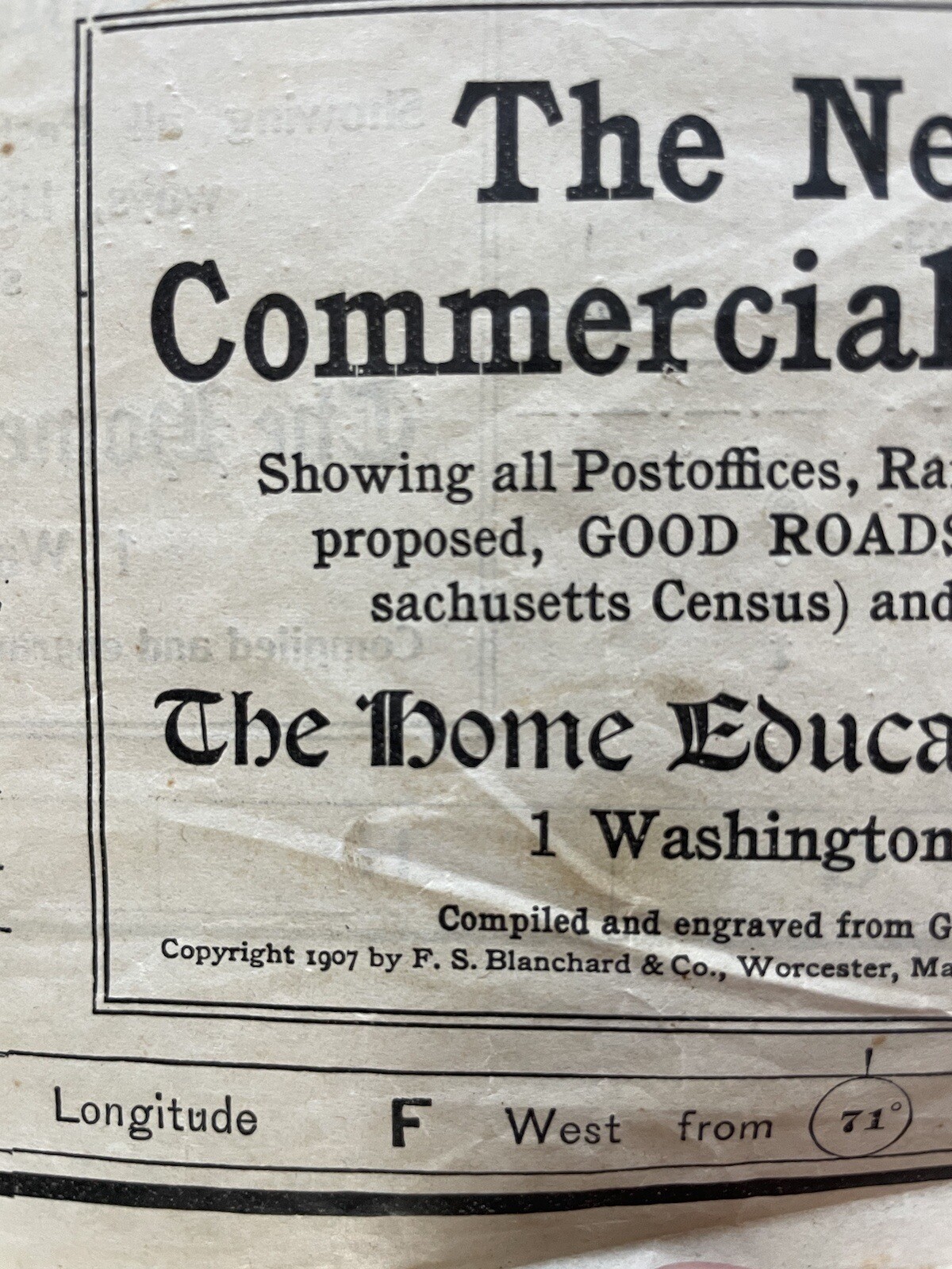 Antique 1907 New England Commercial & Route Survey Rail Road Electric Roads Map