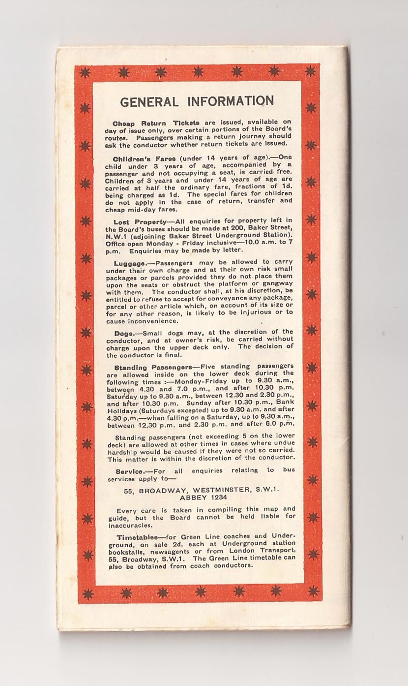 1938 London Transport BUS MAP CENTRAL AREA No.3