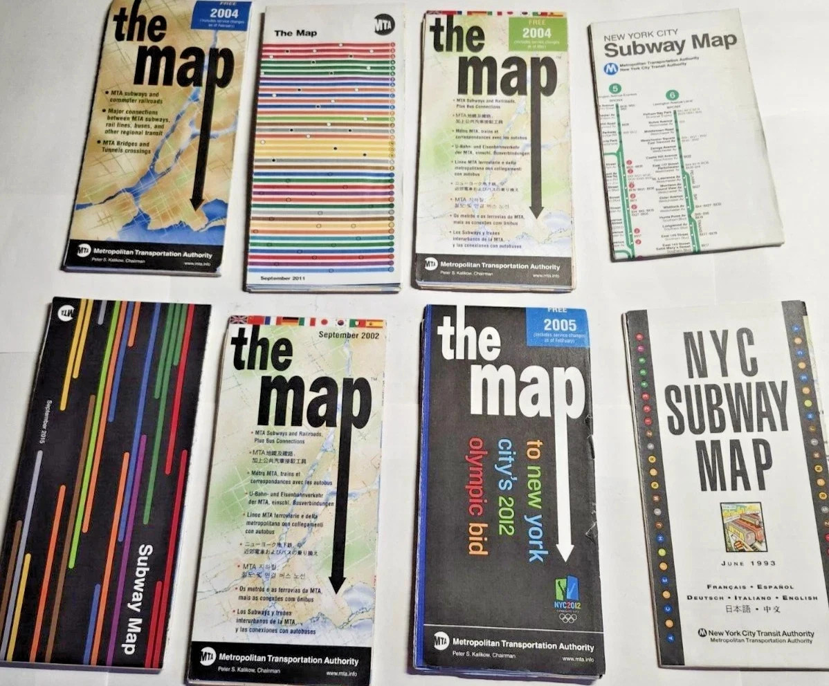 Lot of 8 New York City Subway Map Transit Railroad LIRR Vintage 1990s 2000s