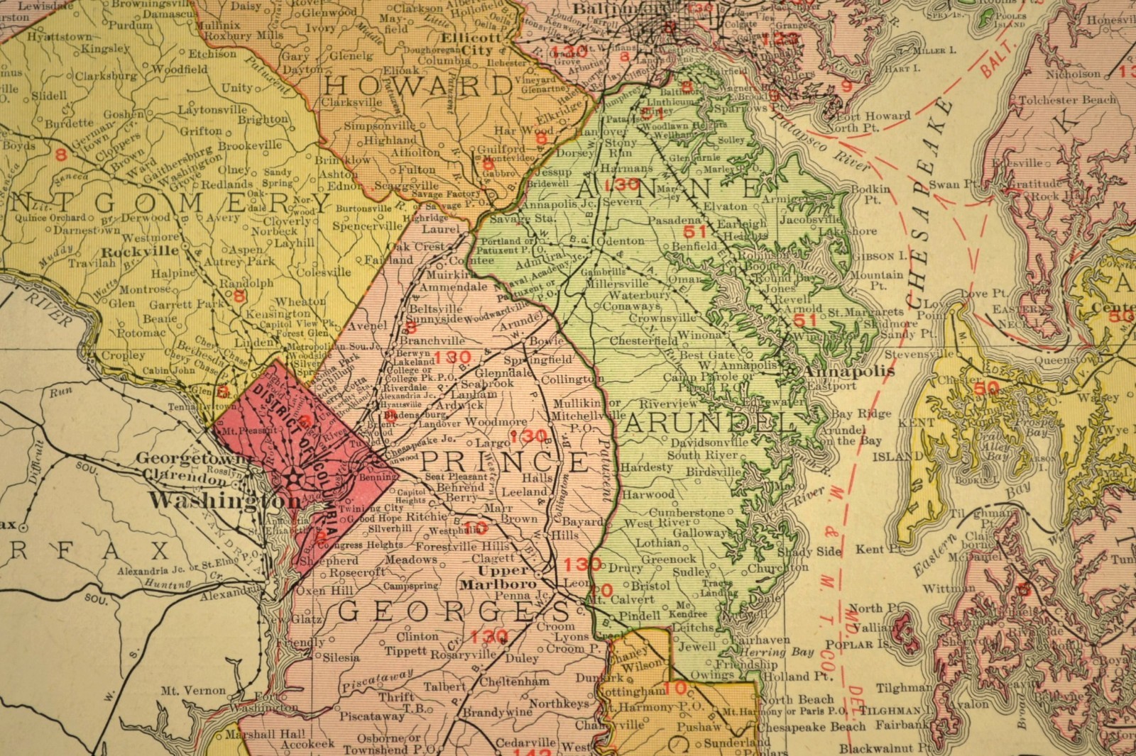 1911 Antique Maryland Railroad Map of Delaware ORIGINAL Atlas Map DATED