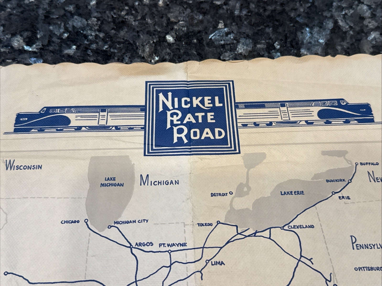 Vintage Nickel Plate Road Railroad System Map Placemat Collectible 1957