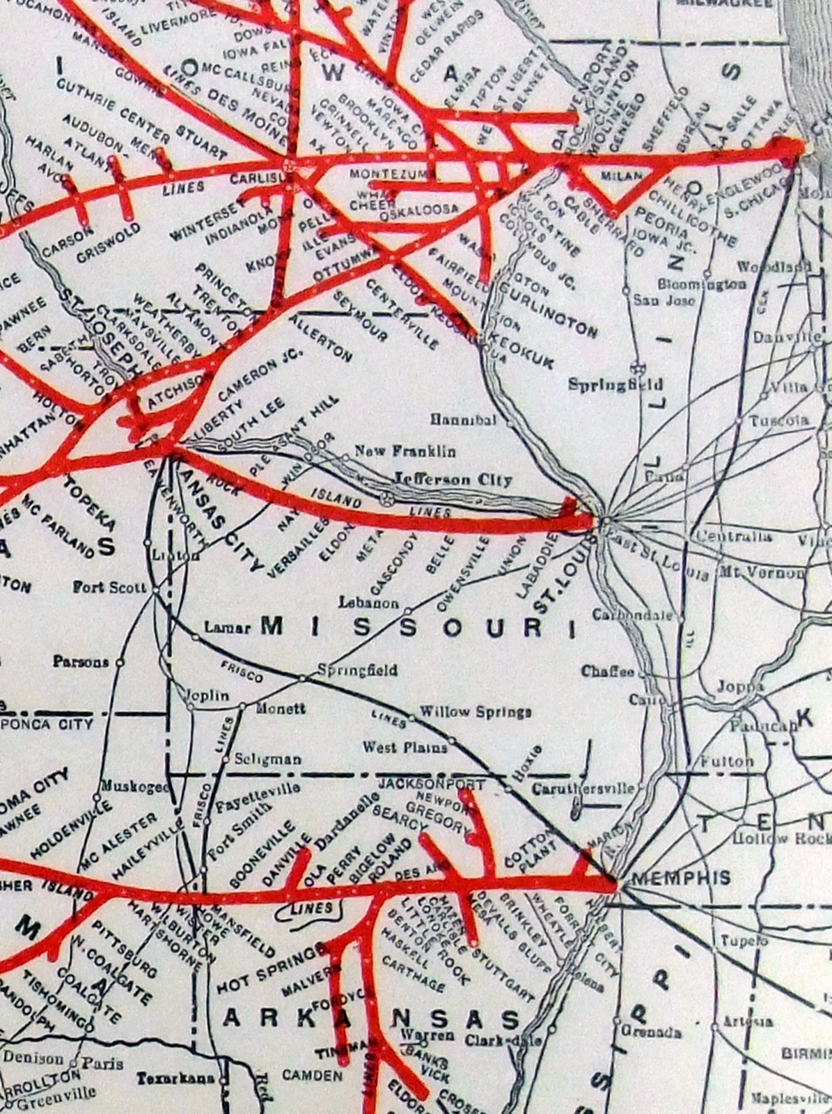 Rock Island Lines – Original 1927 Railroad Map. Antique Railway