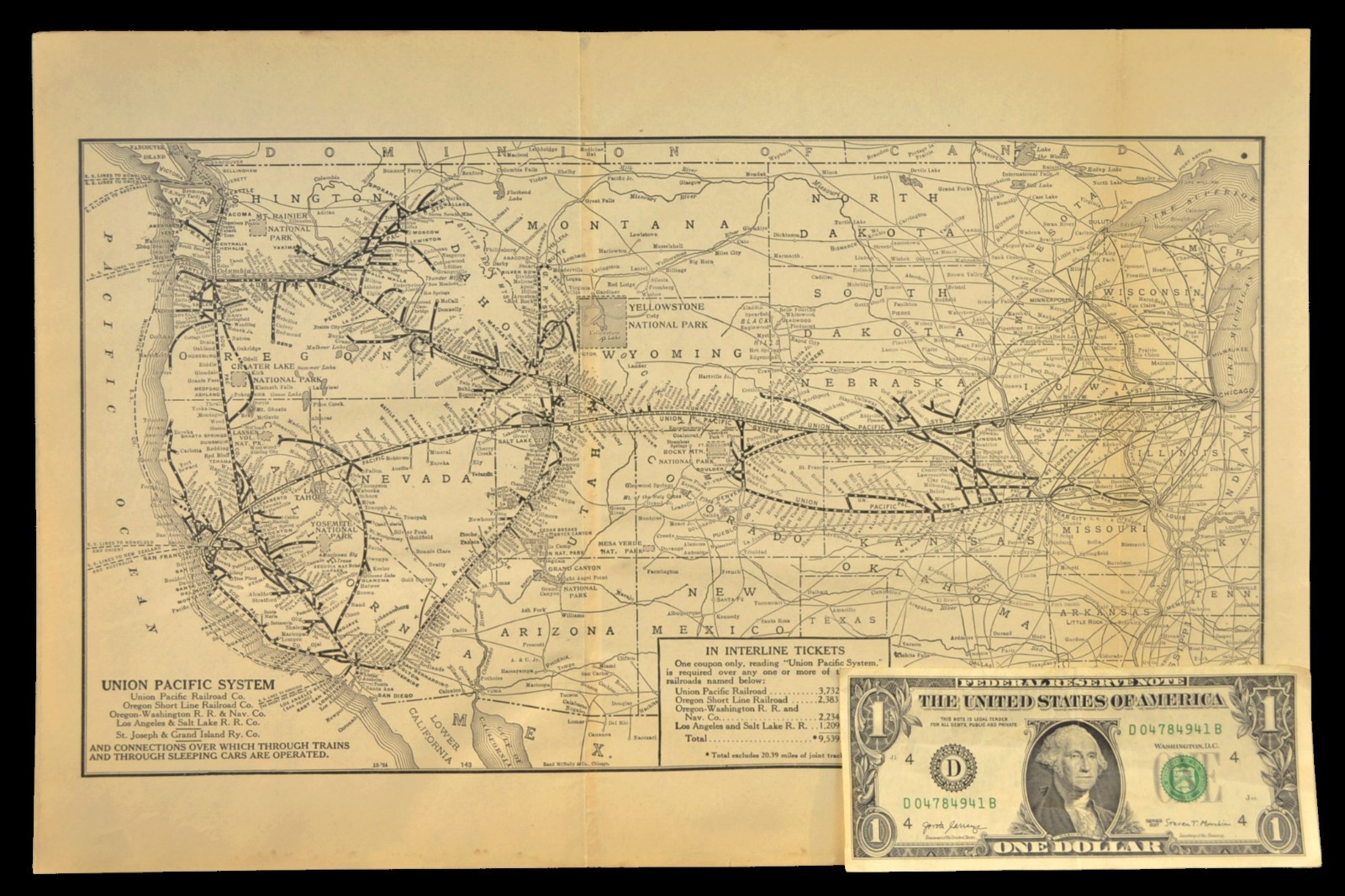 Antique UNION PACIFIC Railroad Map Oregon Washington Railroad LA&SL RR