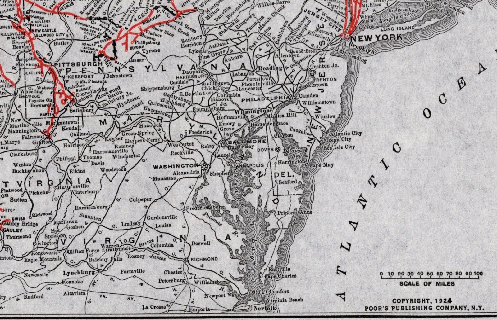 1924 Antique New York Central Railroad Map Vintage New Jersey Railway Map 2801
