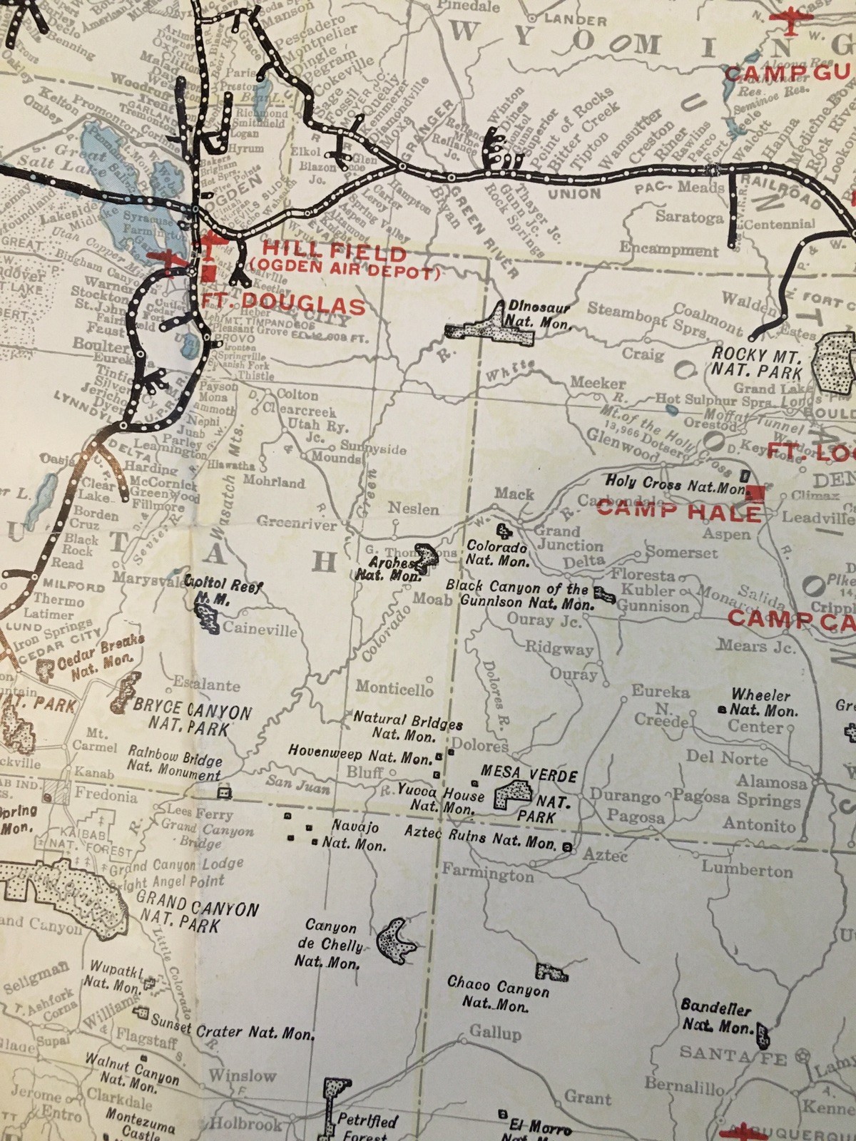 1942 WWII Union Pacific Railroad Military Folding Map of the United States
