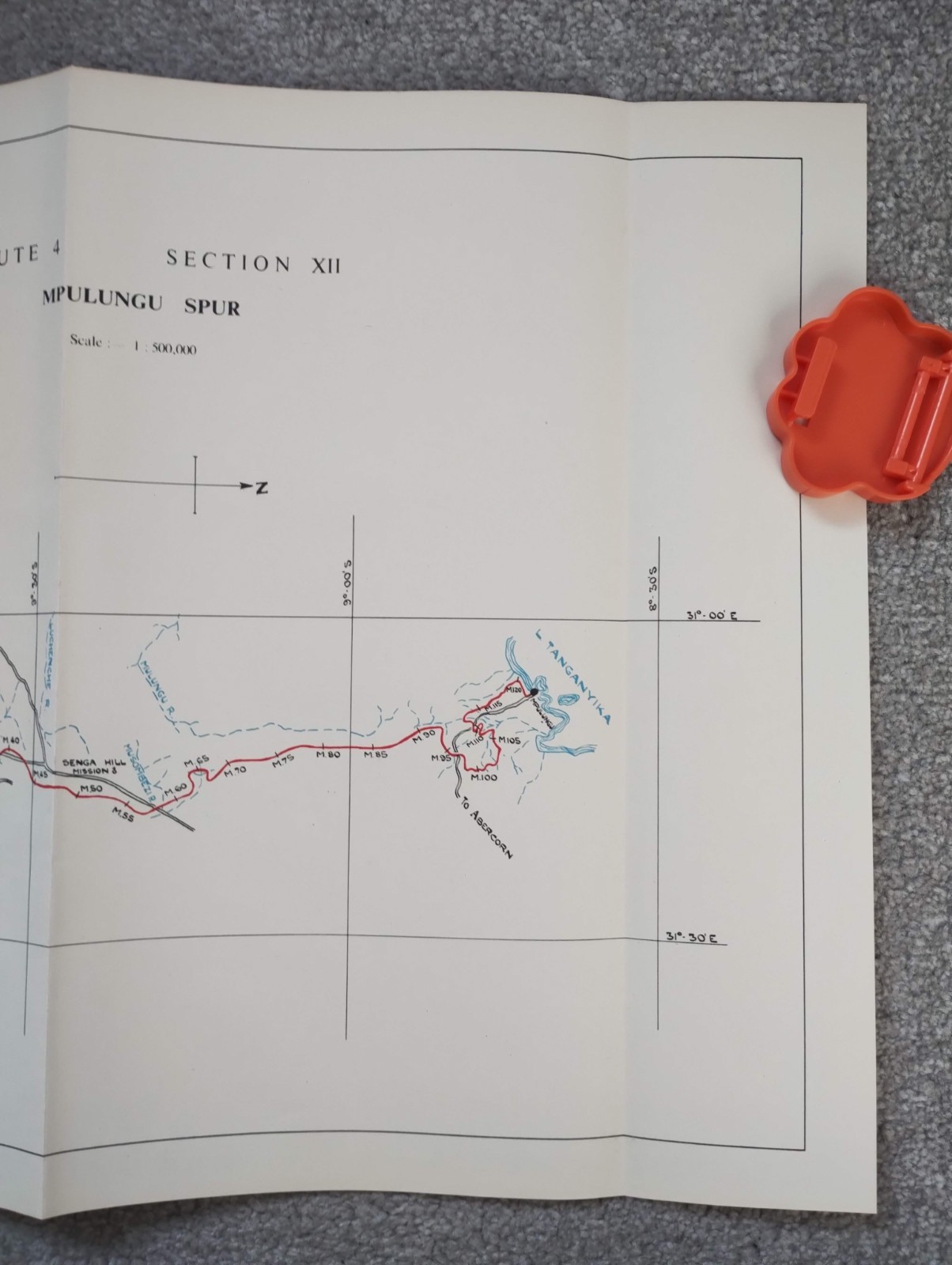 1952 Original East African Railways Map of Route: Mpulungu Spur (Zambia)