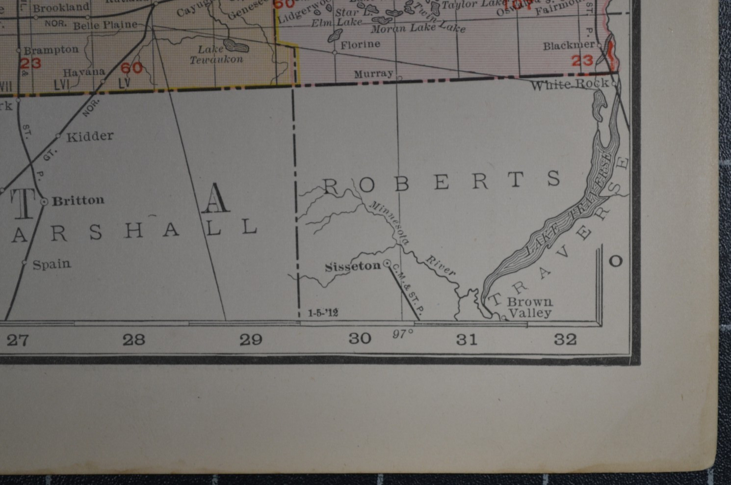 NORTH DAKOTA – 1912 – RAND-McNALLY NEW COMMERCIAL ATLAS – SHOWS RAILROADS