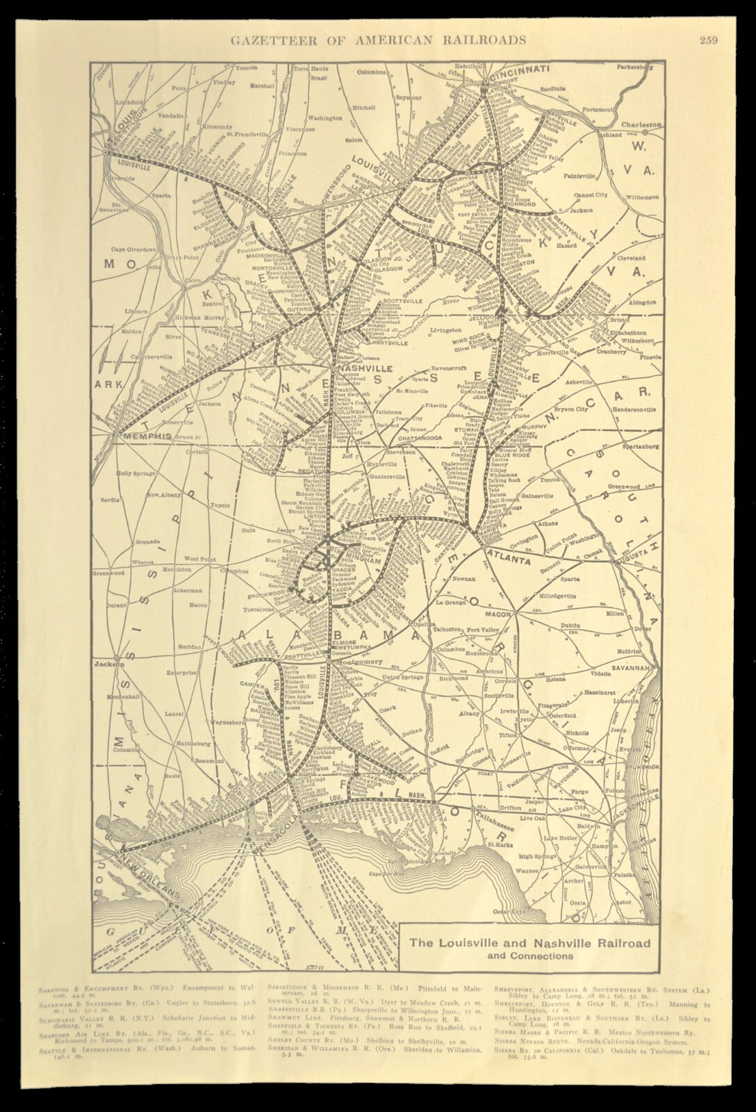 Vintage LOUISVILLE and NASHVILLE Railroad Map New Orleans Pensacola ca 1914