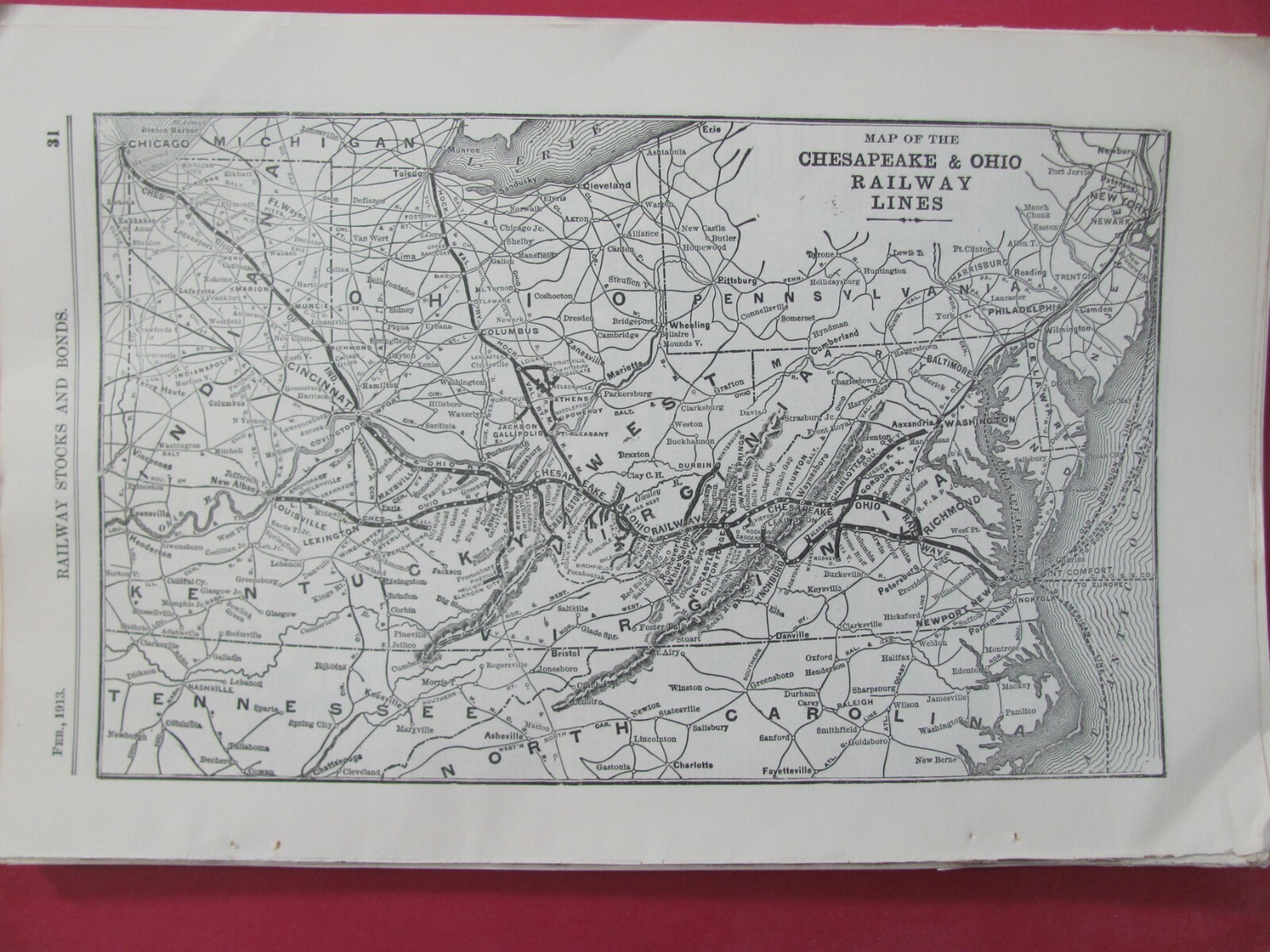 1913 CHESAPEAKE & OHIO RAILROAD ORIGINAL SYSTEM MAP ROUTES STATIONS HISTORY