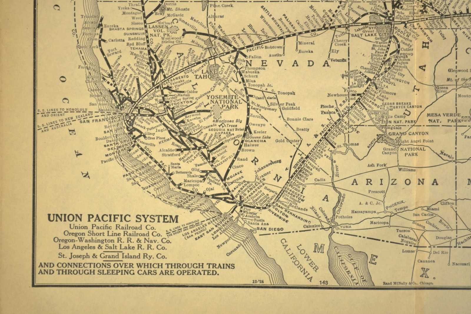 Antique UNION PACIFIC Railroad Map Oregon Washington Railroad LA&SL RR