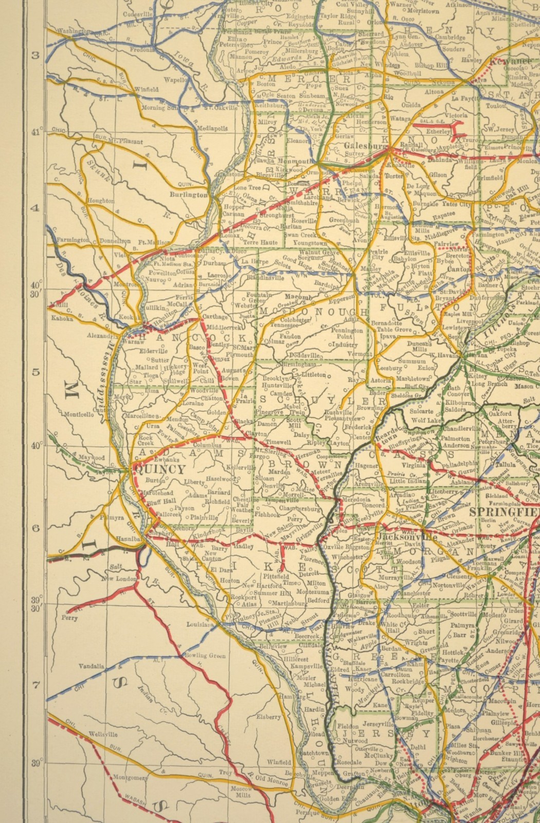 1914 Antique Map of ILLINOIS Railroads Map ORIGINAL Atlas Map DATED