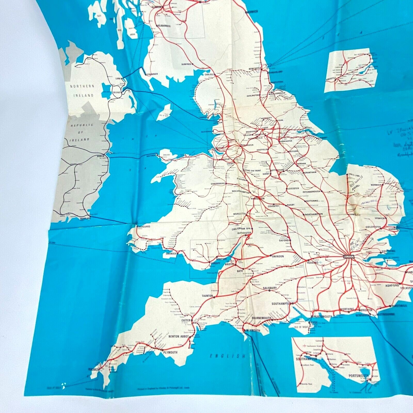 1975 Railroad Map British Rail Passenger Network Railway 23″ x 33″ Train Vintage
