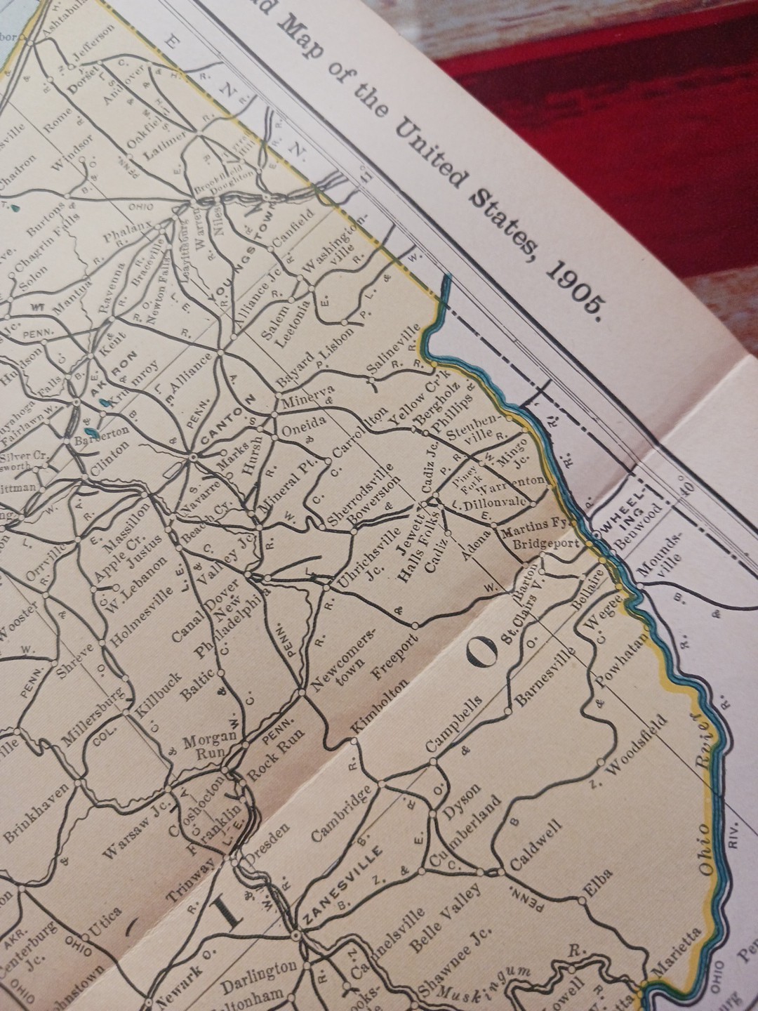 1905 ORIGINAL Dated Train Route Map OHIO all Railroad Lines 11×9″ FREE SHIPPING