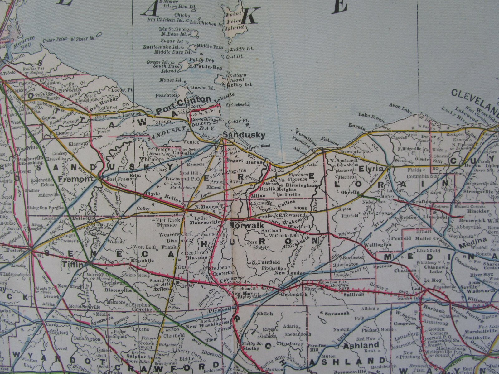 OH 1897 NORTHERN OHIO RAILROAD Map. Cram. MIILERSBURG, ASHLAND, & GREENWICH RR
