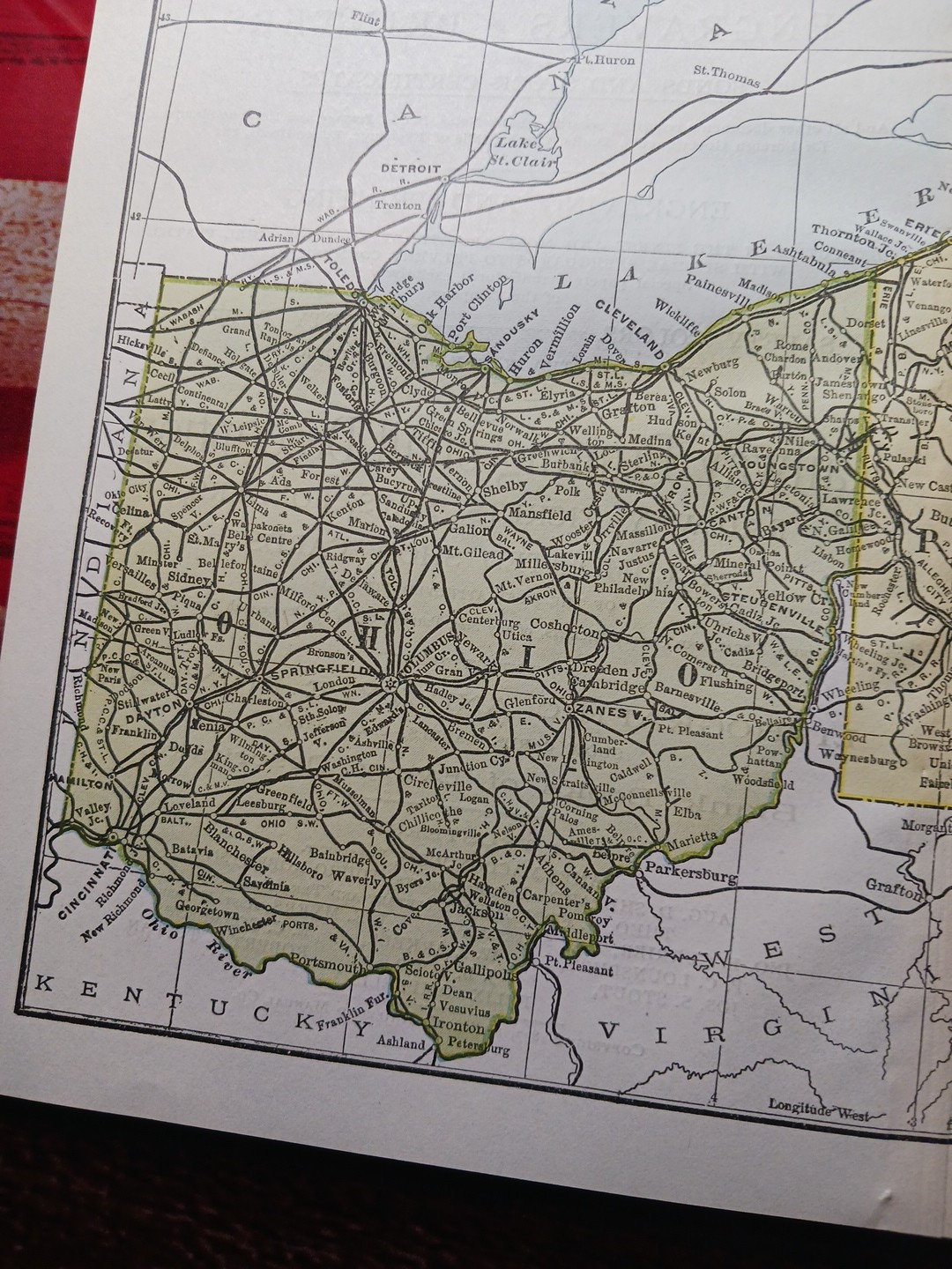 ~ 1897 Train Route Map OHIO & Pennsylvania all Railroad Lines Stations 9″ x 11″