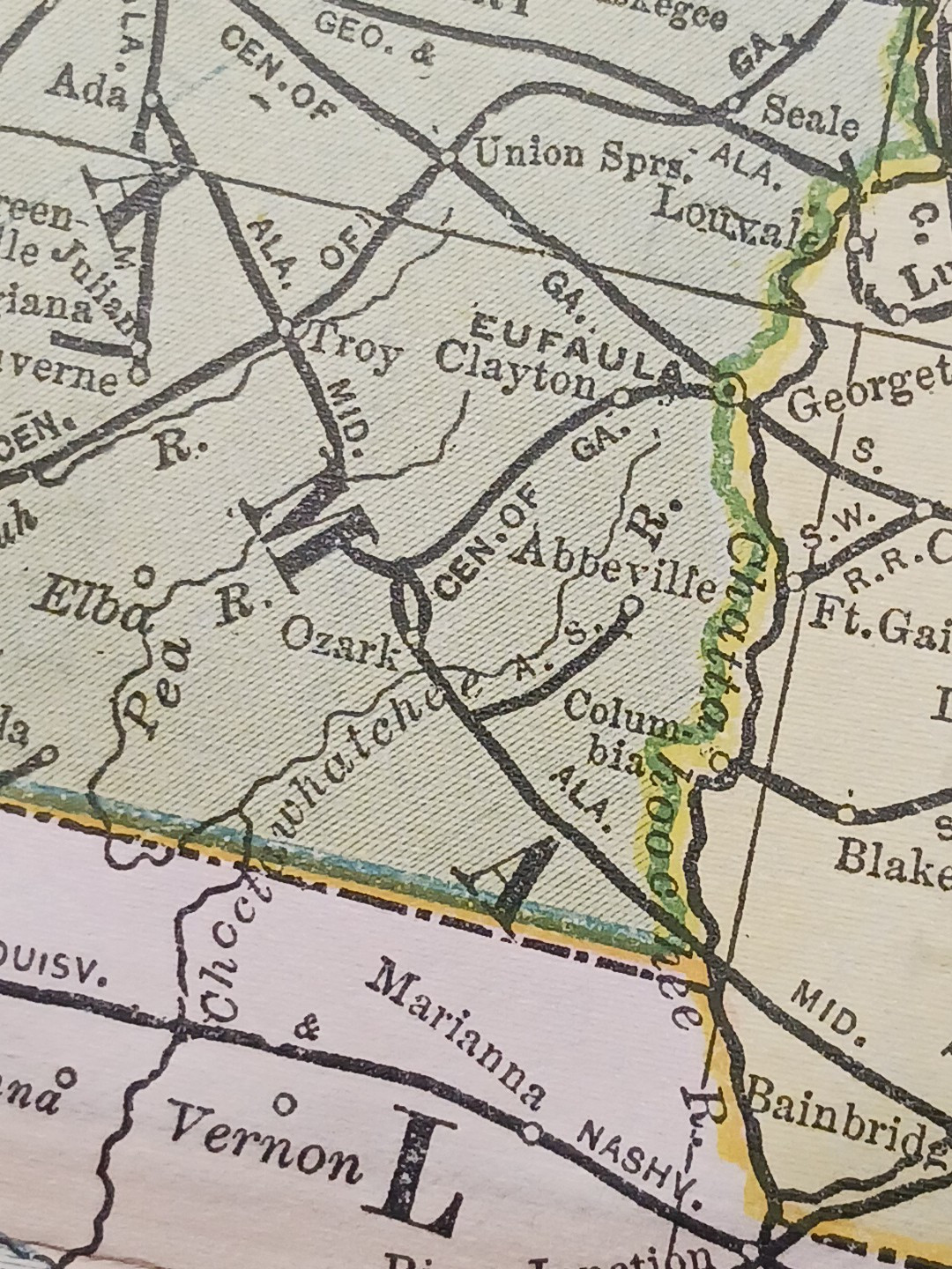 ~ 1897 Train Route Map Alabama FLORIDA Georgia ☆ all Railroad Lines Marked 9×11