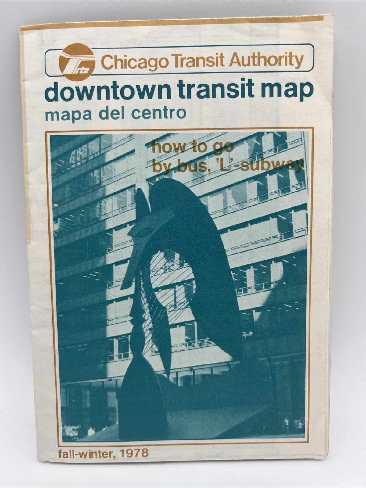 1978 CHICAGO TRANSIT AUTHORITY CTA DOWNTOWN TRANSIT MAP Fall-Winter Bus L Subway