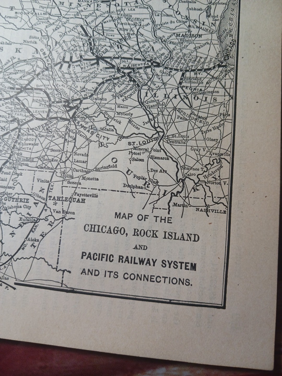 ~1898 Train Route Map + Railroad Report CHICAGO ROCK ISLAND & PACIFIC RAILWAY
