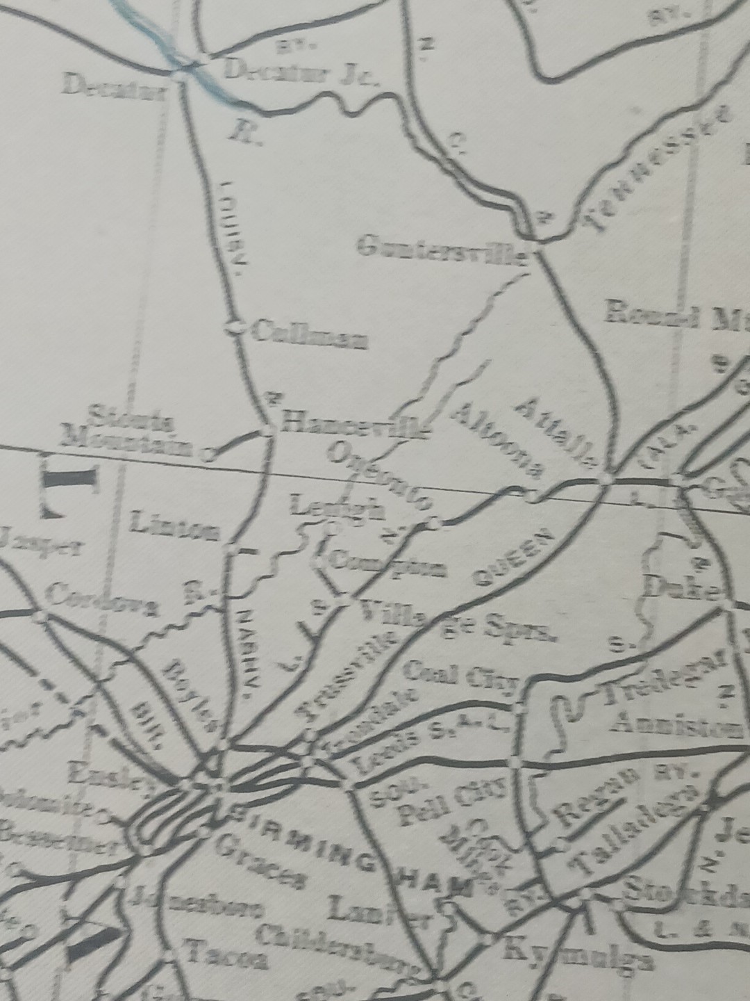 1905 Train Route Map Alabama & Georgia ALL Railroad Company Lines Marked 11x 9″