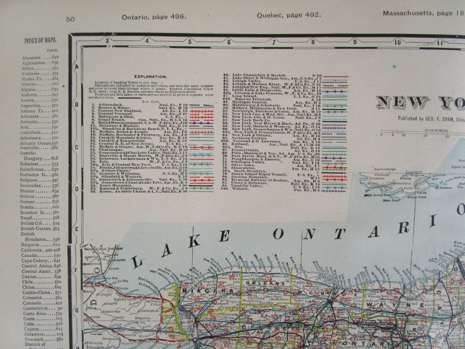 NY 1903 NEW YORK FULL STATE Cram RAILROAD Map. COOPERSTOWN & CHARLOTE VALLEY RR