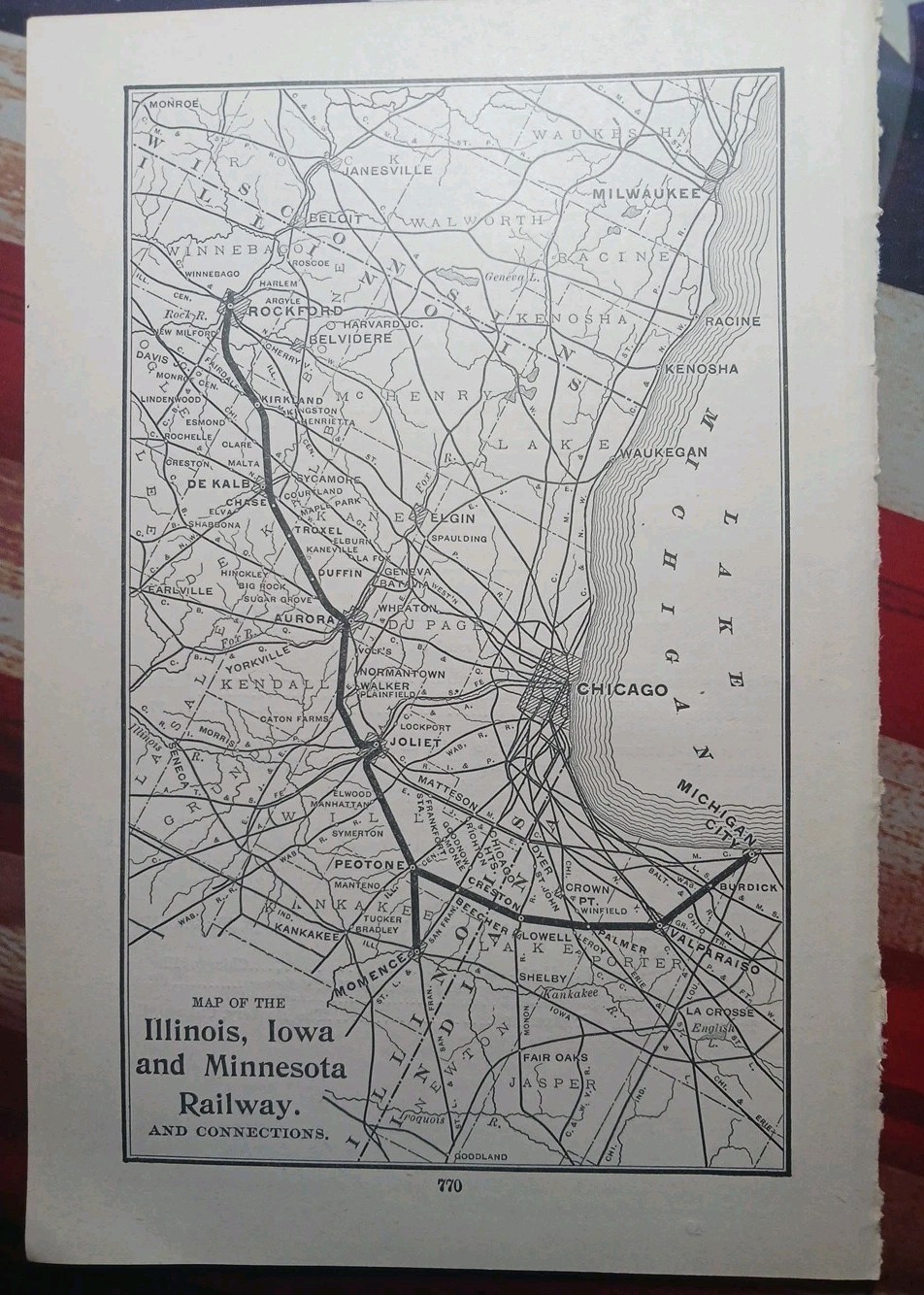 ~1904 Train Route Map ILLINOIS IOWA & MINNESOTA RAILWAY all railroad lines