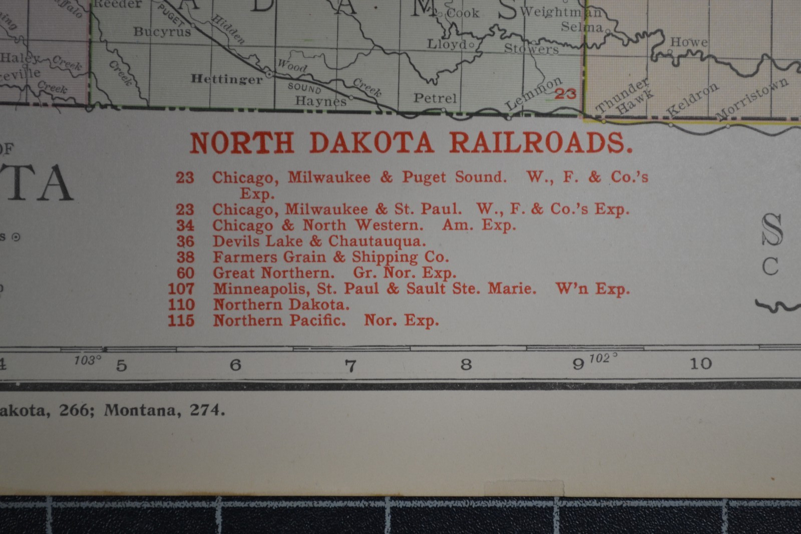 NORTH DAKOTA – 1912 – RAND-McNALLY NEW COMMERCIAL ATLAS – SHOWS RAILROADS