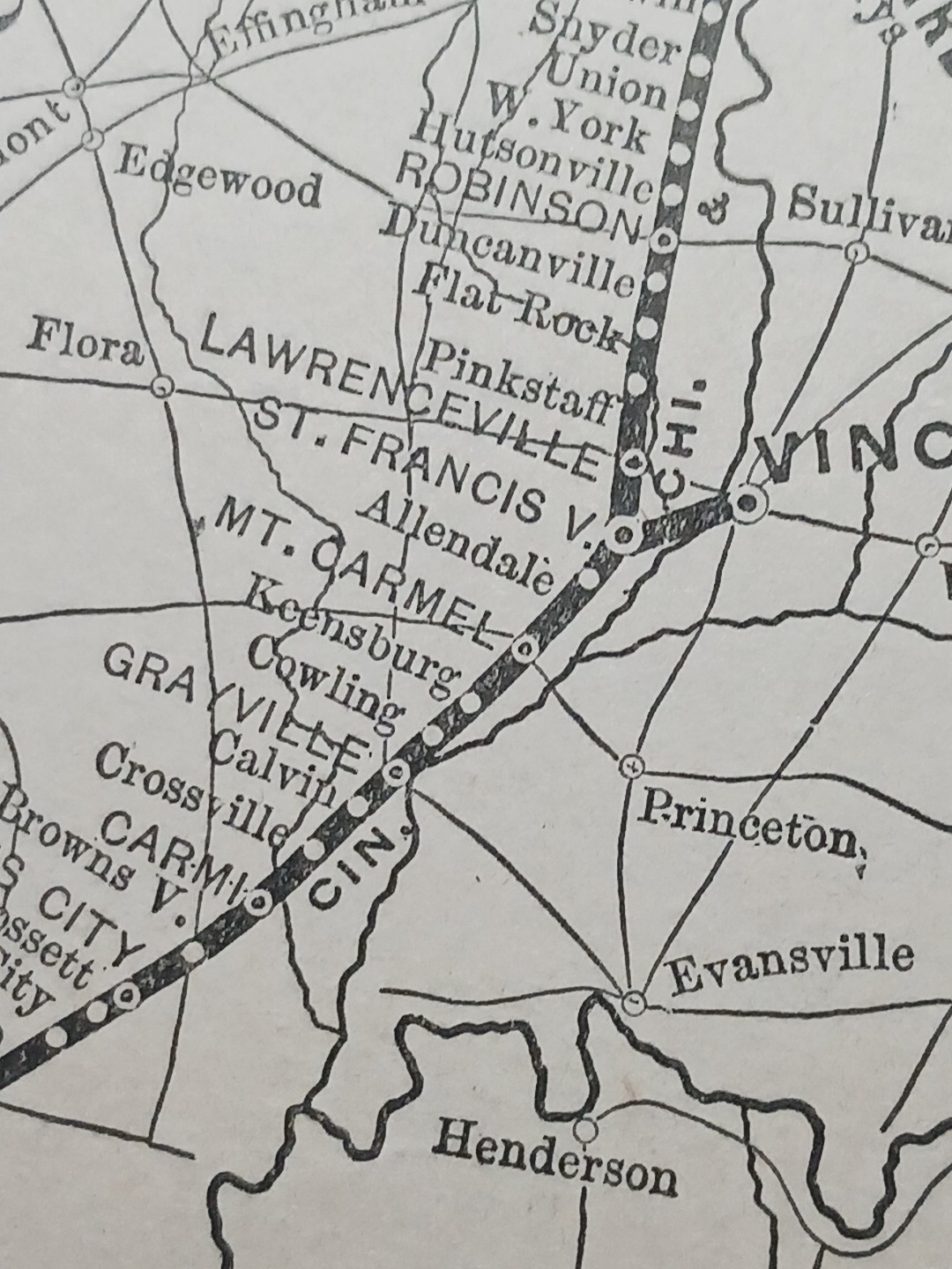 ~1895 Antique Railroad Map CLEVELAND CINCINNATI CHICAGO & ST LOUIS RAILWAY OH IL