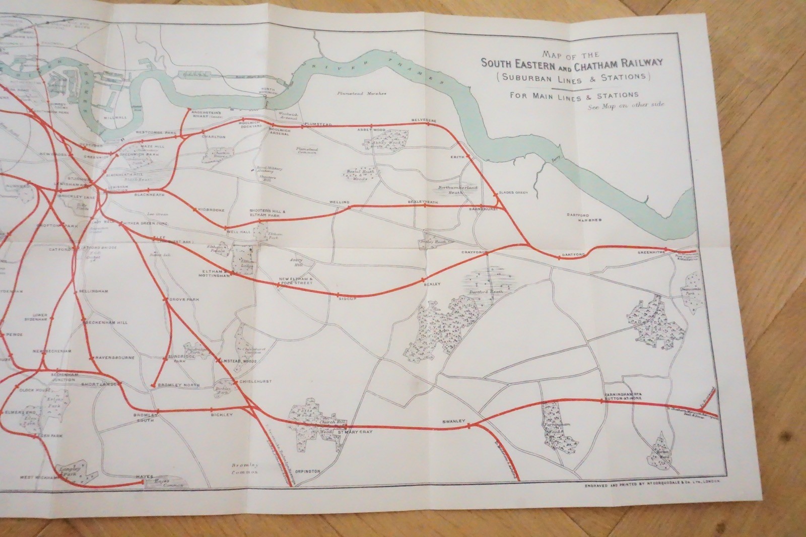 1913 South Eastern & Chatham Railway Map Suburban Line SE&CR
