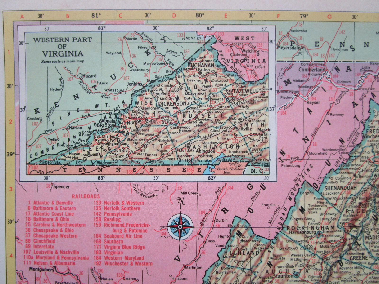 VA VT 1953 VIRGINIA RAILROAD Map WINCHESTER WEST’N RR or VERMONT, LAMOILLE CO RR