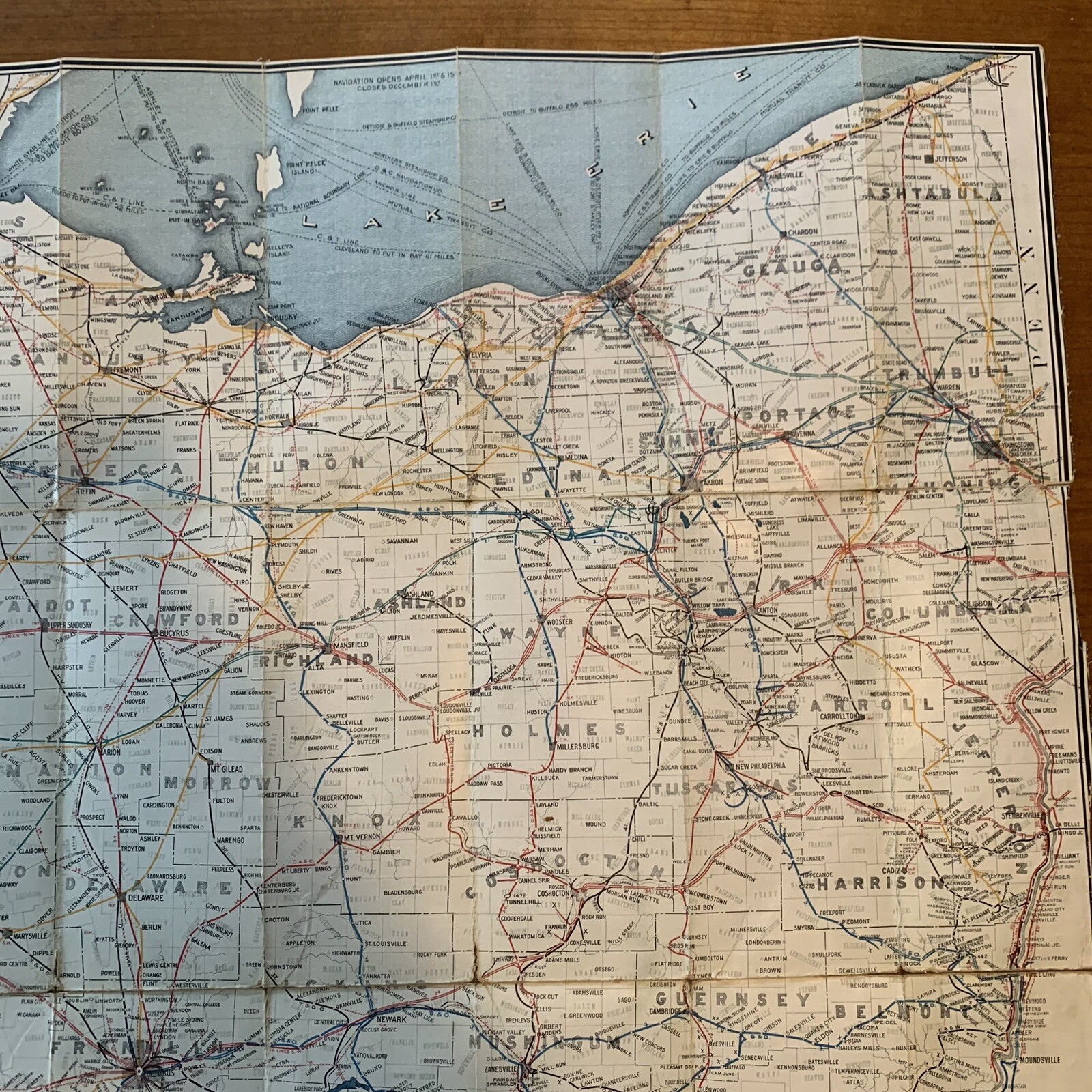 1910 Canvas Railroad Map of Ohio from the Railroad Commission 32 1/2″ x 28 1/2″
