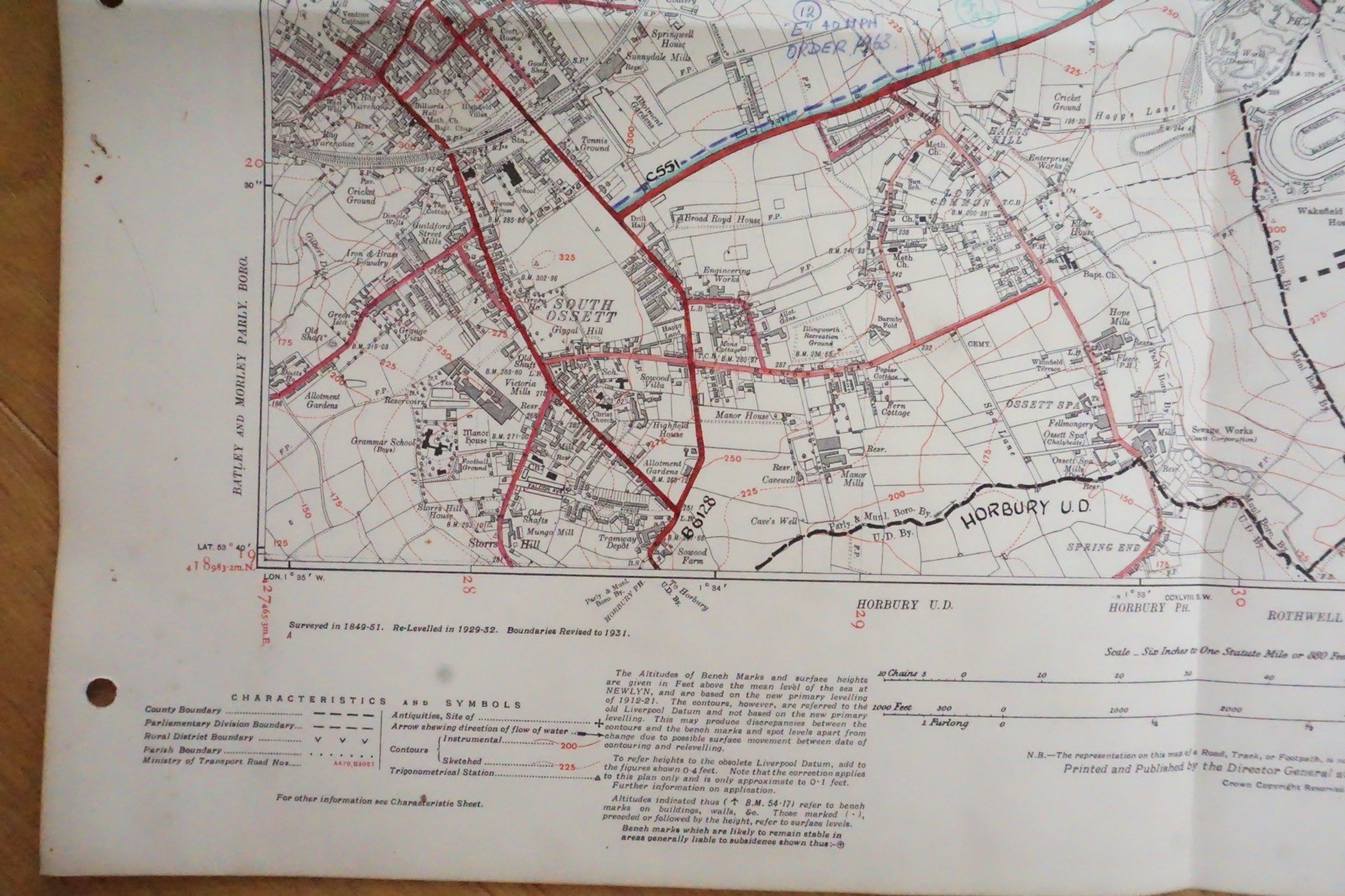1938 Ossett Horbury Alverthorpe Yorkshire LNER Railway OS Linen Map Ref 78 **