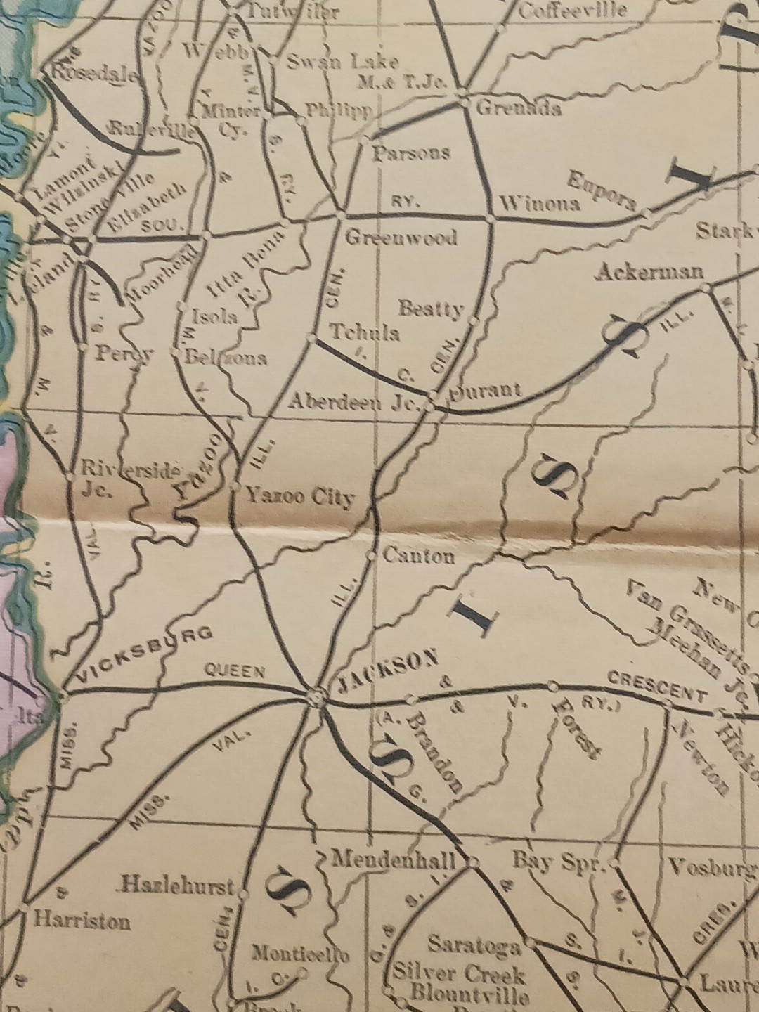 1905 Train Route Map Mississippi Arkansas Louisiana all Railroad Lines 11″x9″