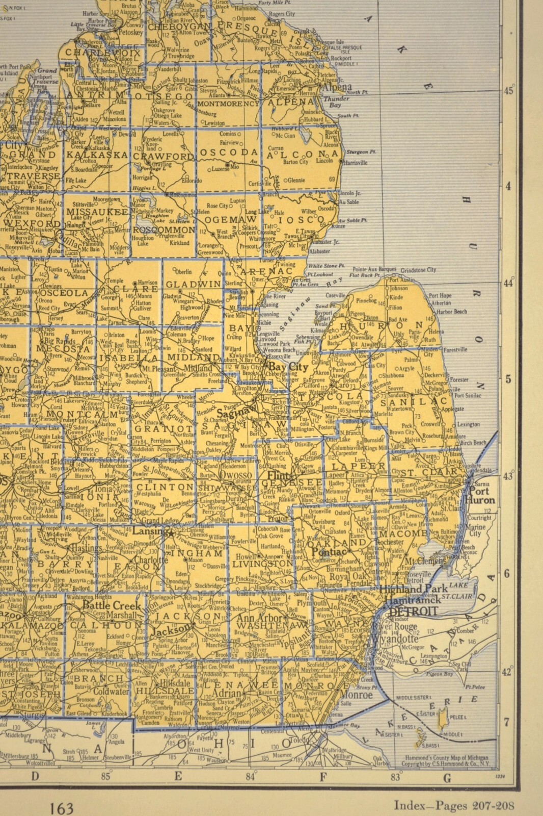 ca1939 MICHIGAN Railroad Map Depot Towns SP RR Historic Original Atlas Map