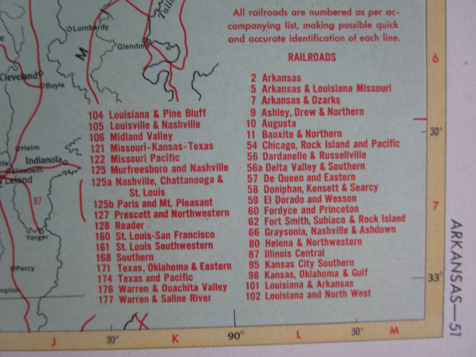 AR CA 1952 ARKANSAS RAILROAD Map. FORDYCE & PRINCETON RR ~or~ CALIFORNIA