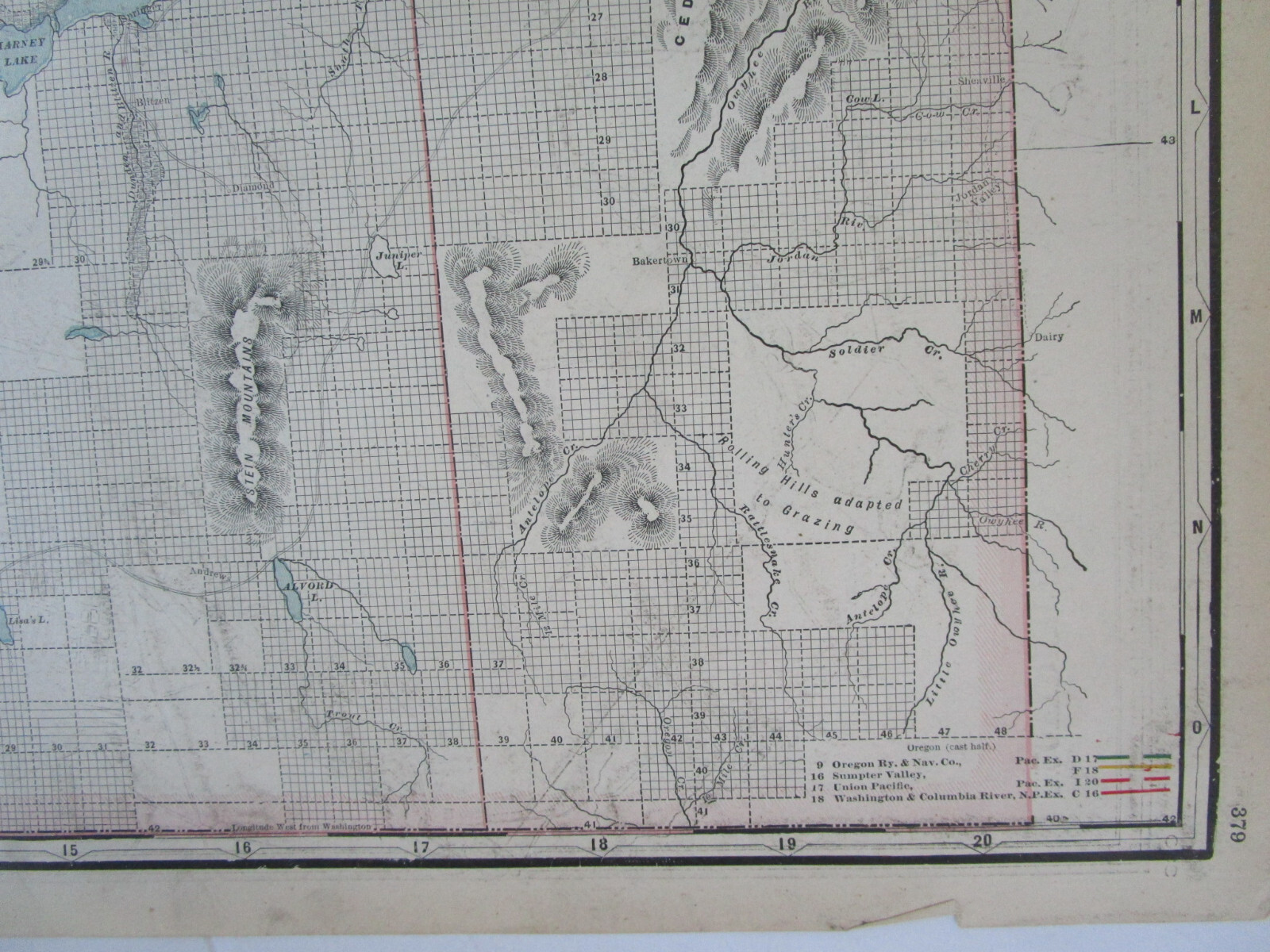 OR 1897 EASTERN OREGON Cram RAILROAD Map SUMPTER VALLEY RR or PROVIDENCE RI City