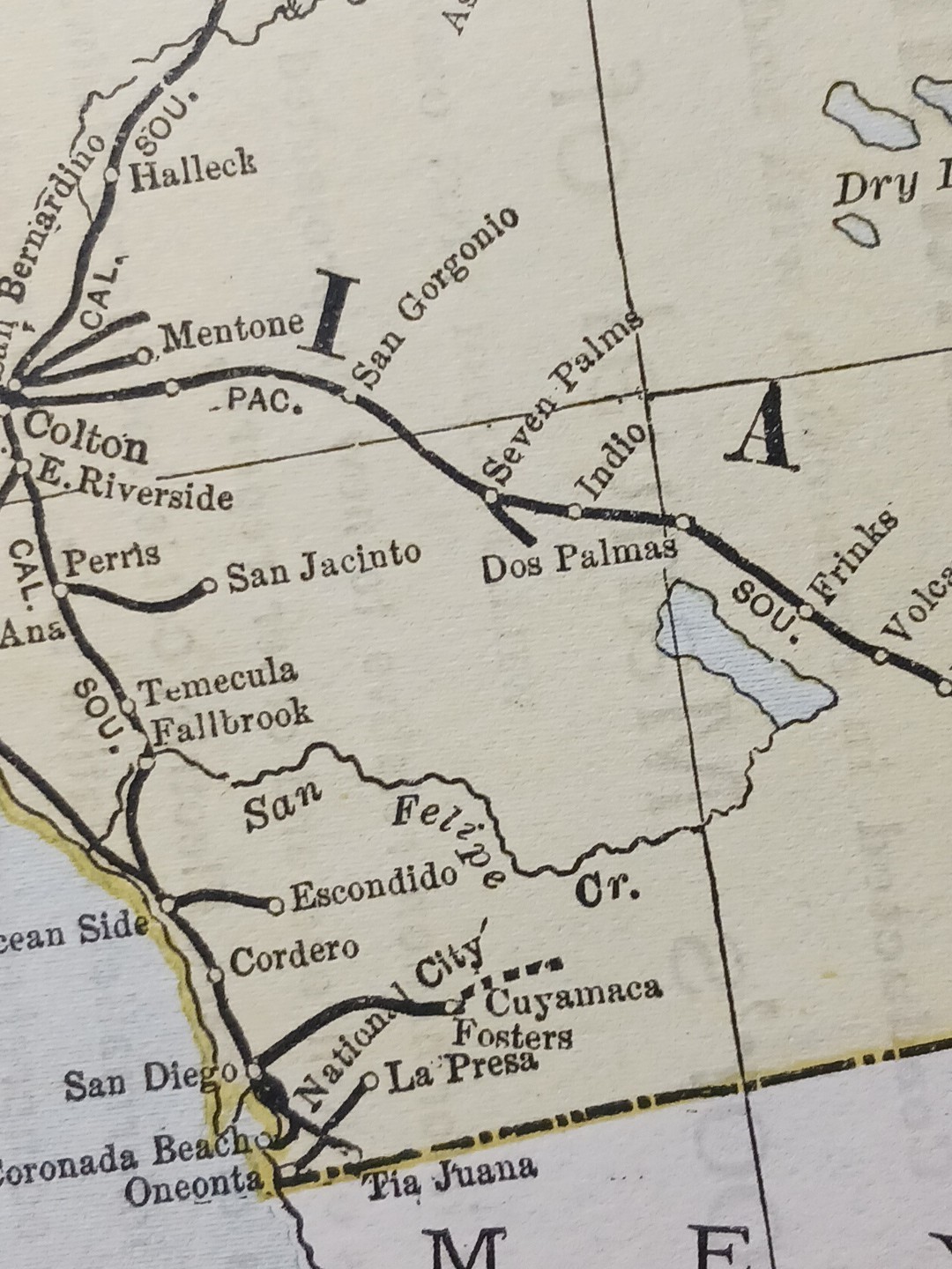 1892 Antique RAILROAD MAP California & Nevada ALL Train Route Lines 9×11″ Color