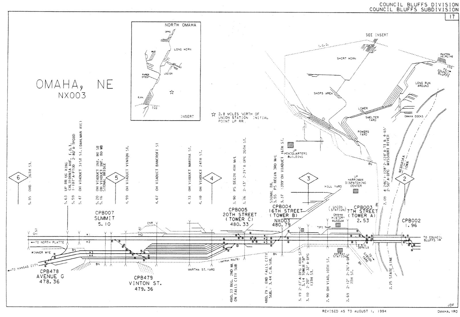 Union Pacific 1994 Council Bluffs Div SU- 7 Condensed Profile PDF Pages on DVD