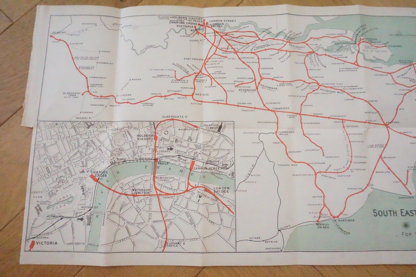 1913 South Eastern & Chatham Railway London Connections Map SE&CR