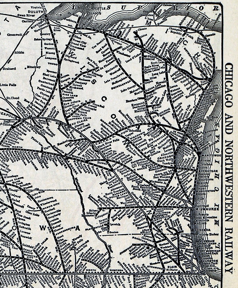 1940 Poole Bros Map North Western Railroad Chicago Line Omaha Duluth Rapid City