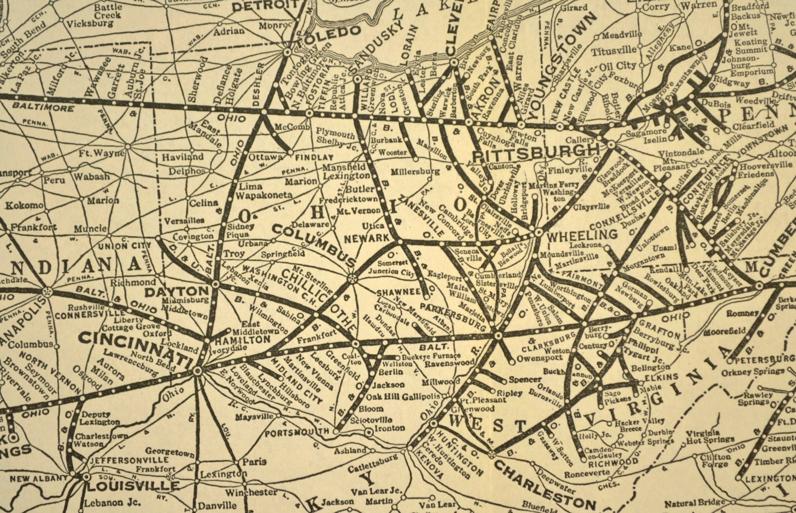 Vintage B & O Railroad Map Baltimore and Ohio RR ca 1940 Original East West