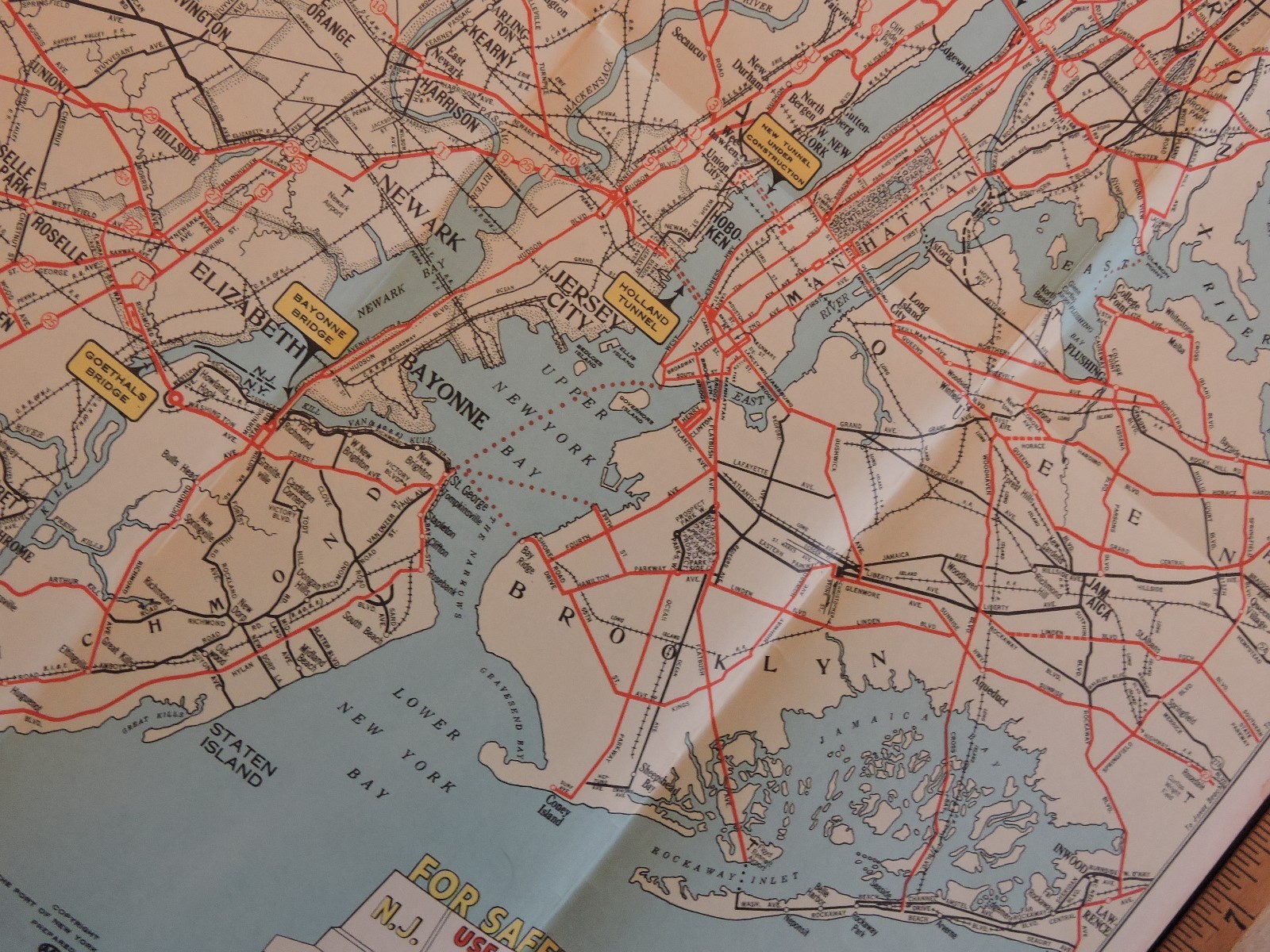 Rare 1934 12×18 New York City Map Port Authority Bridge Tunnel Roads Brochure