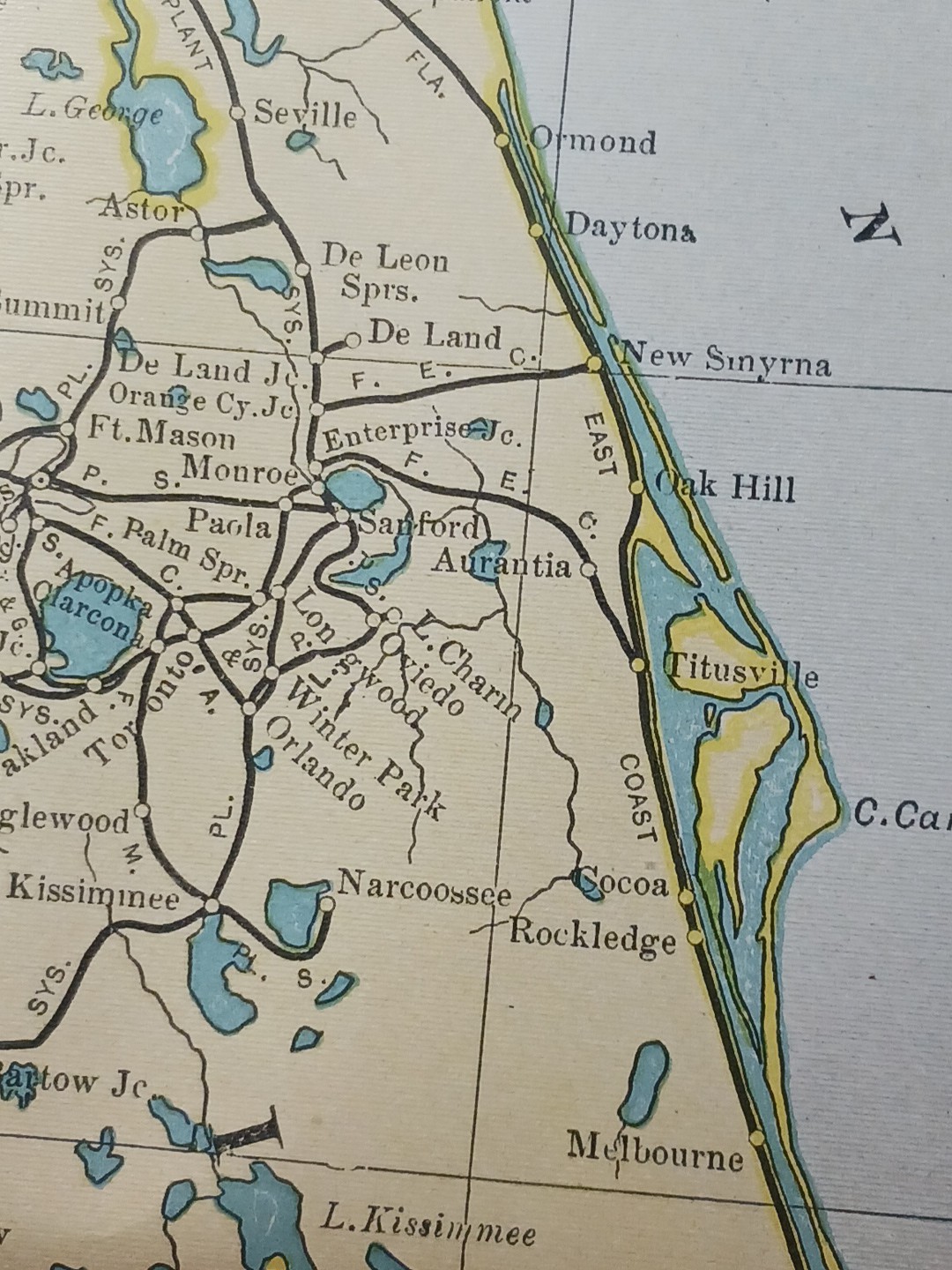~1906 Train Route Map of FLORIDA Railroad Lines stations Vintage Original 9×11″