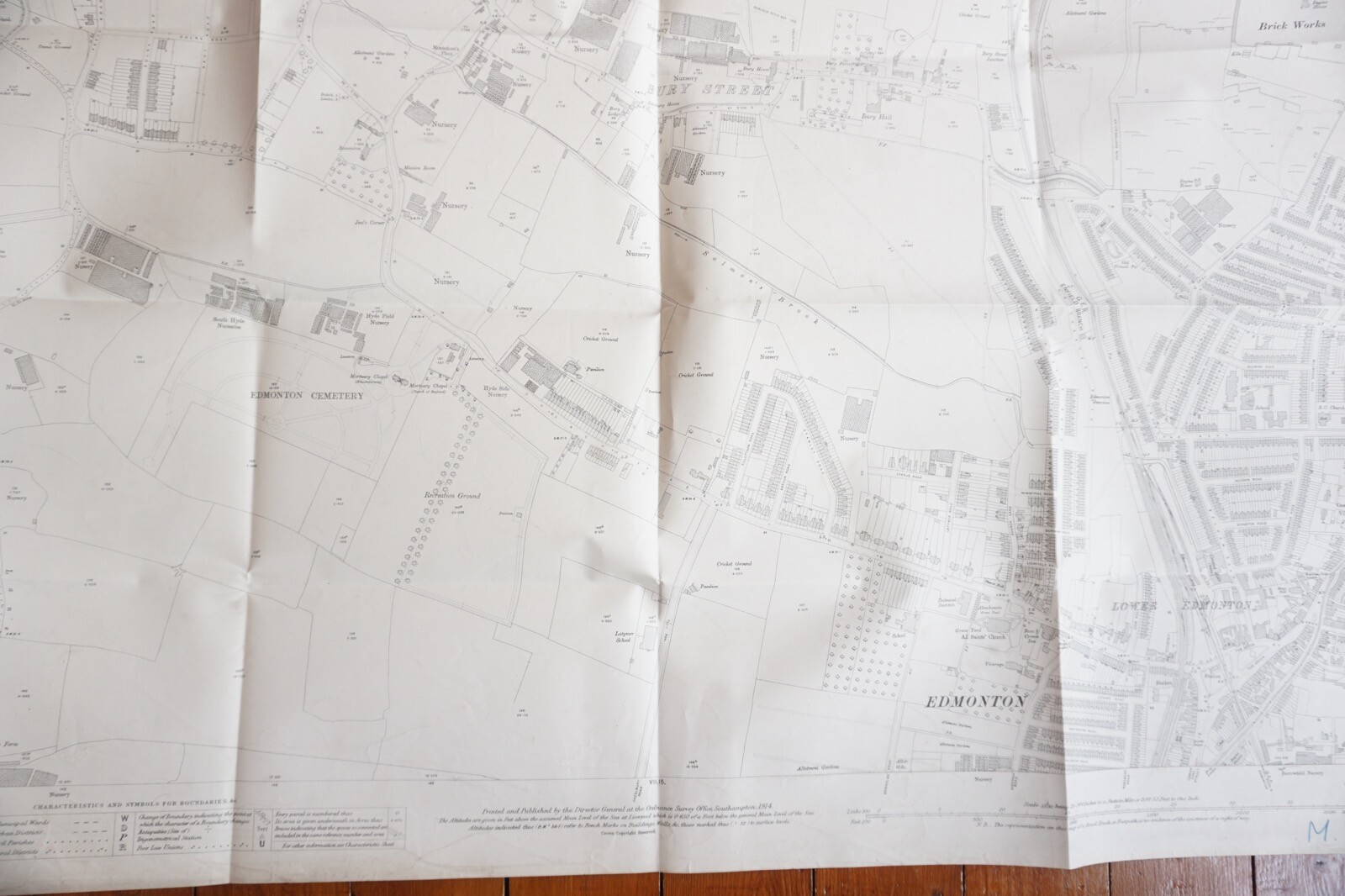 1914 Edmonton GER Enfield Branch Bury Street OS Railway Map